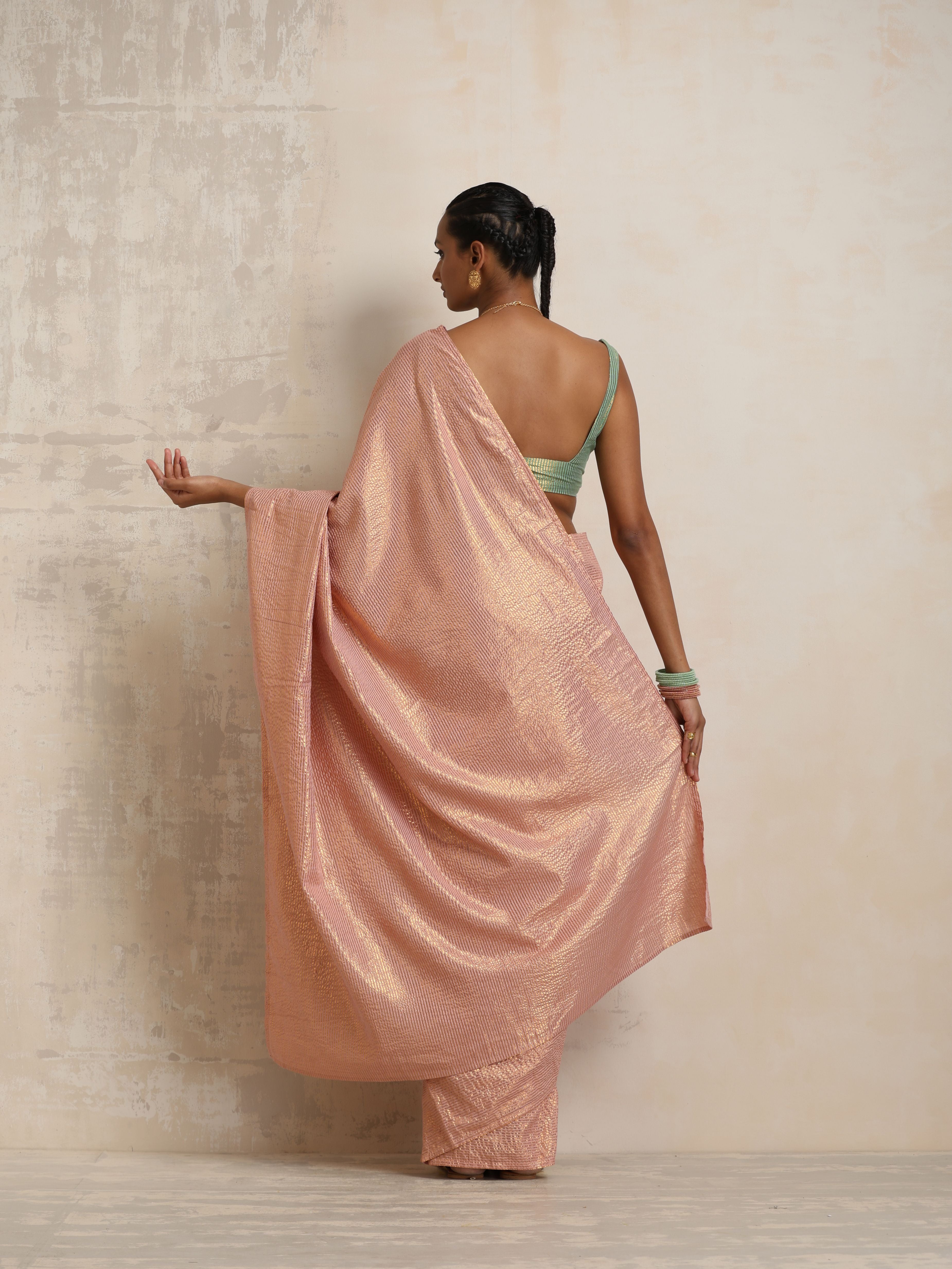 trueBrowns Pink Gold Lurex Saree
