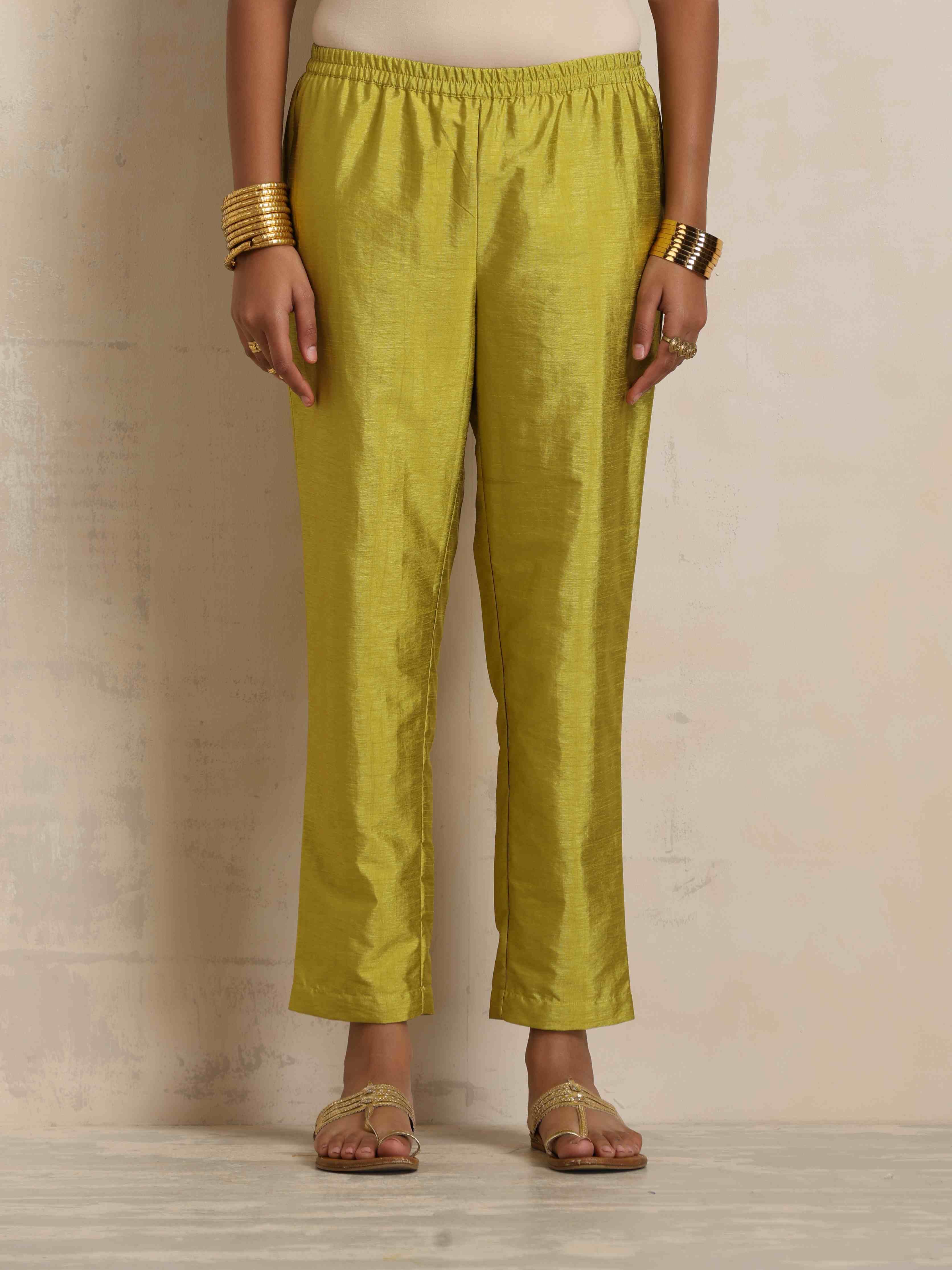 trueBrowns Green Tissue A-line Kurta Set