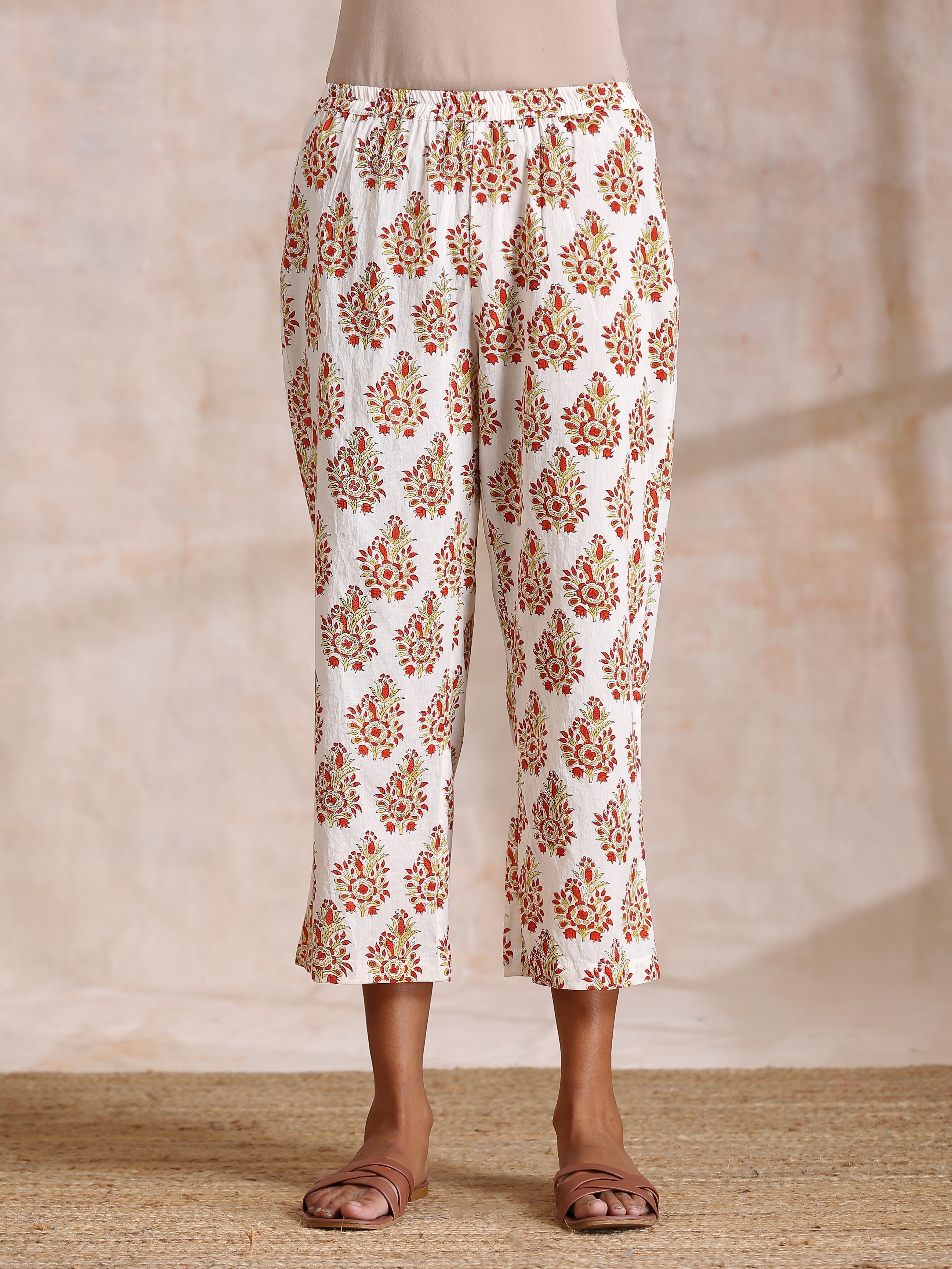 Yellow Overall Floral Block Print Cotton Sleeveless Kurta Pant Set