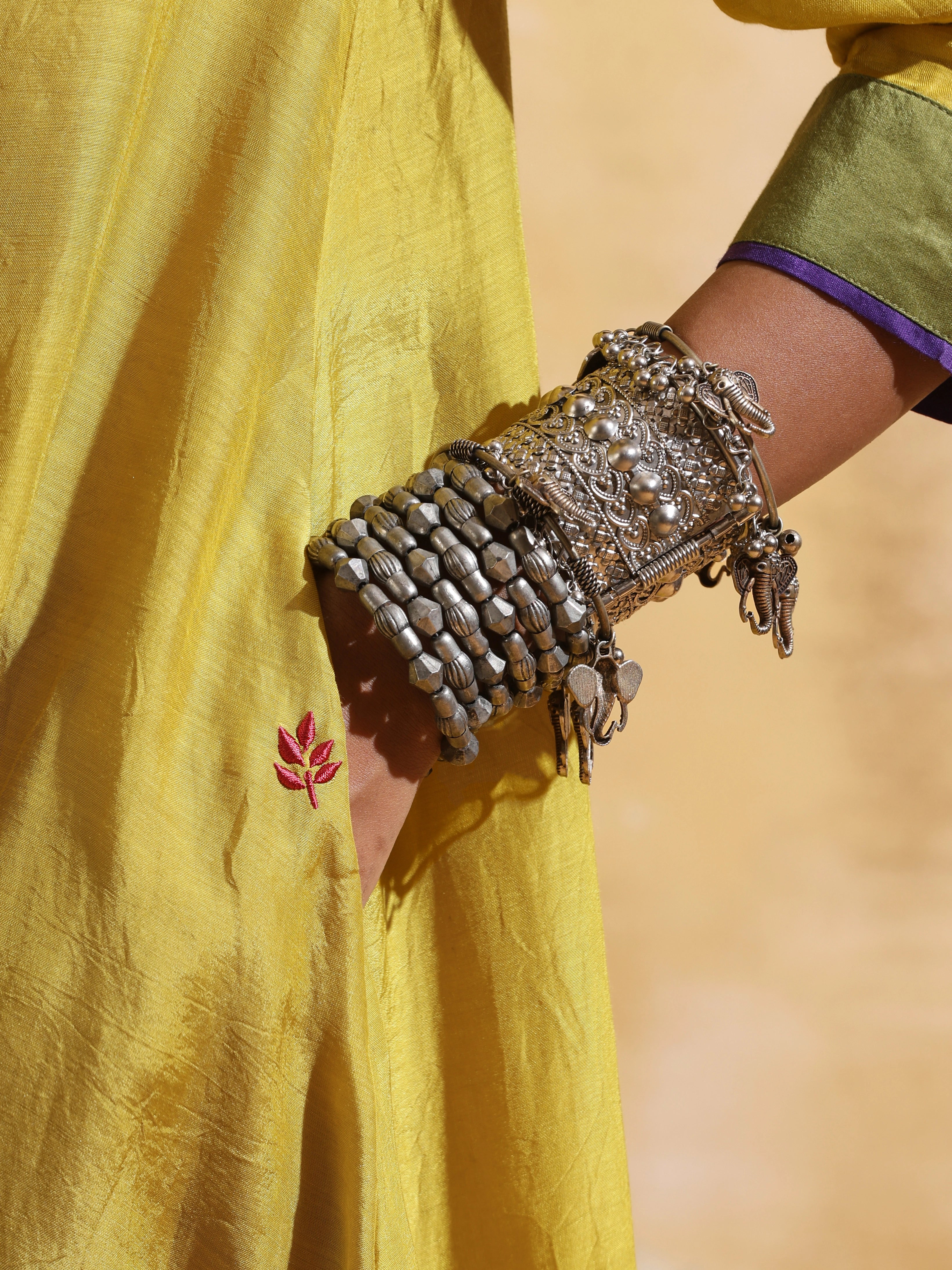 trueBrowns Lime Muslin Silk Flared Kurta Co-ord Set