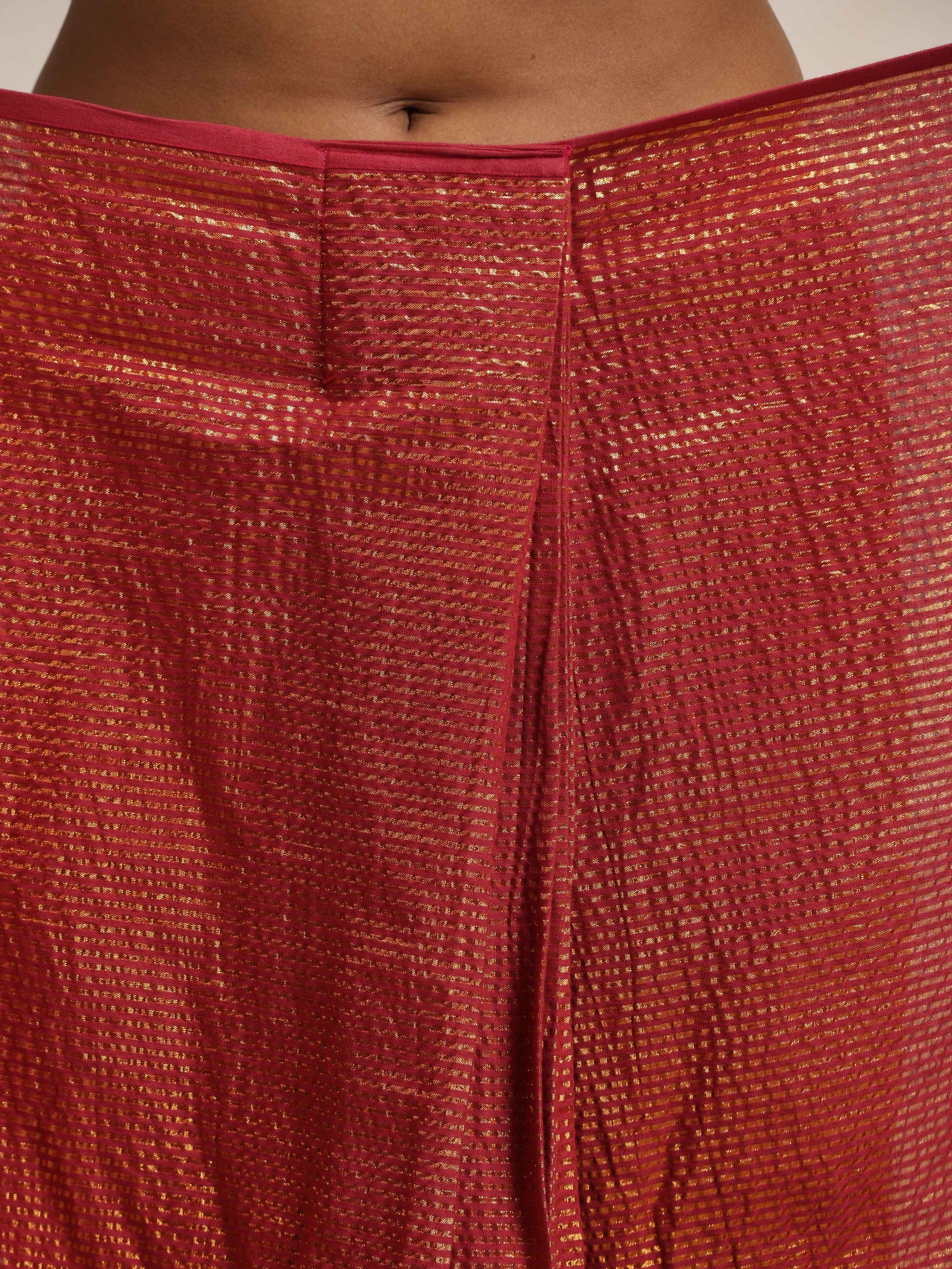 trueBrowns Maroon Gold Lurex Ready To Wear Saree