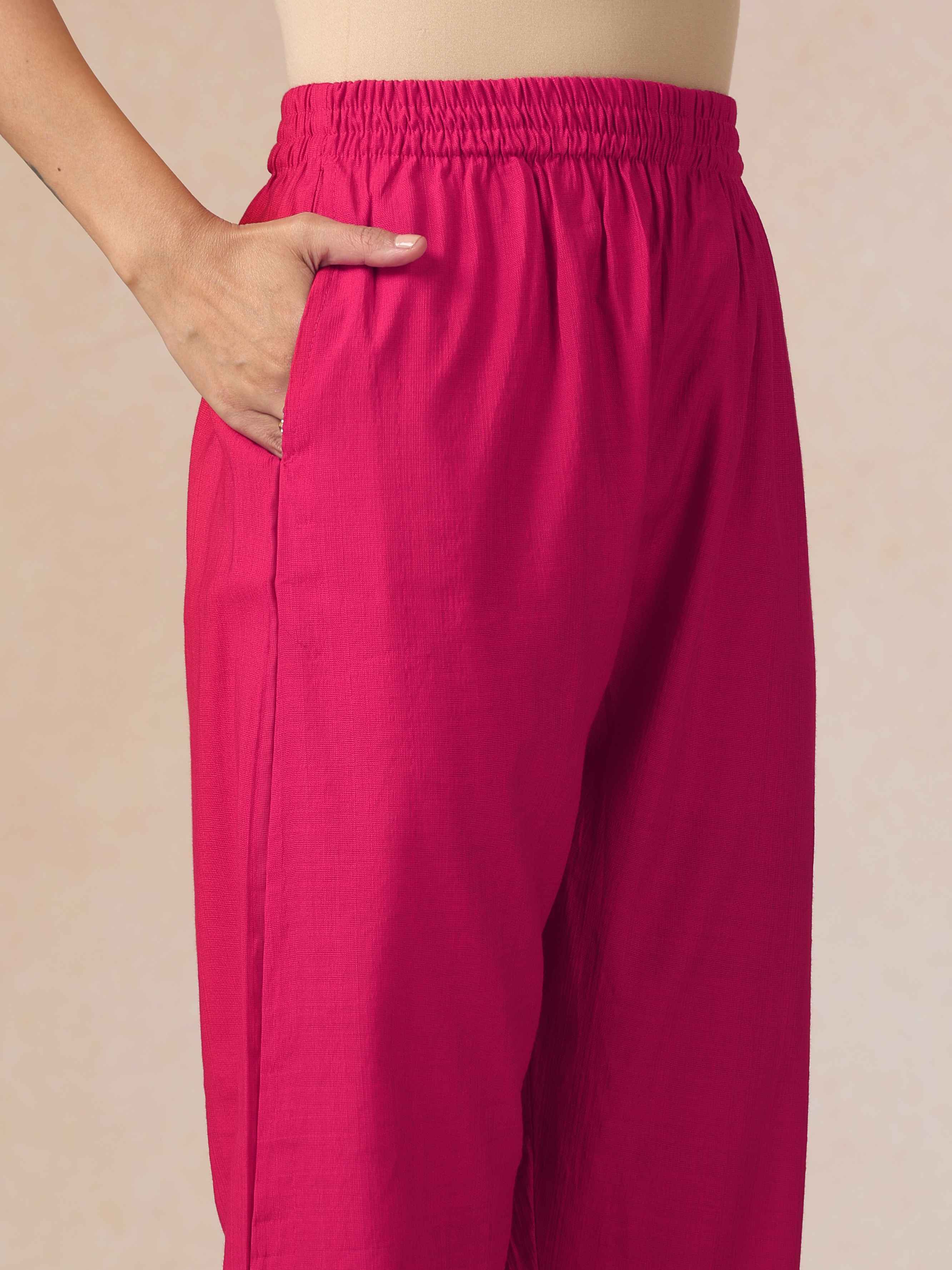 trueBrowns Pink Embroidered Straight Kurta Pant Dupatta Set