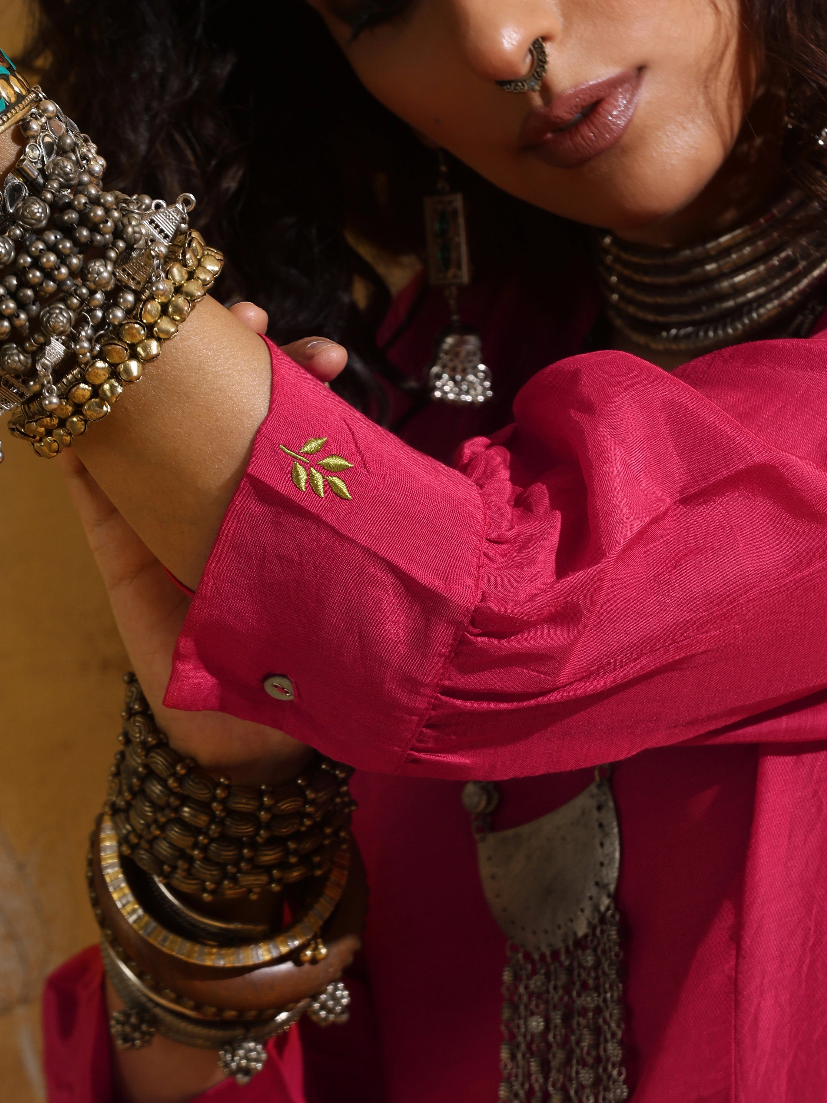 trueBrowns Pink Muslin Silk A-line Kurta Pant Set