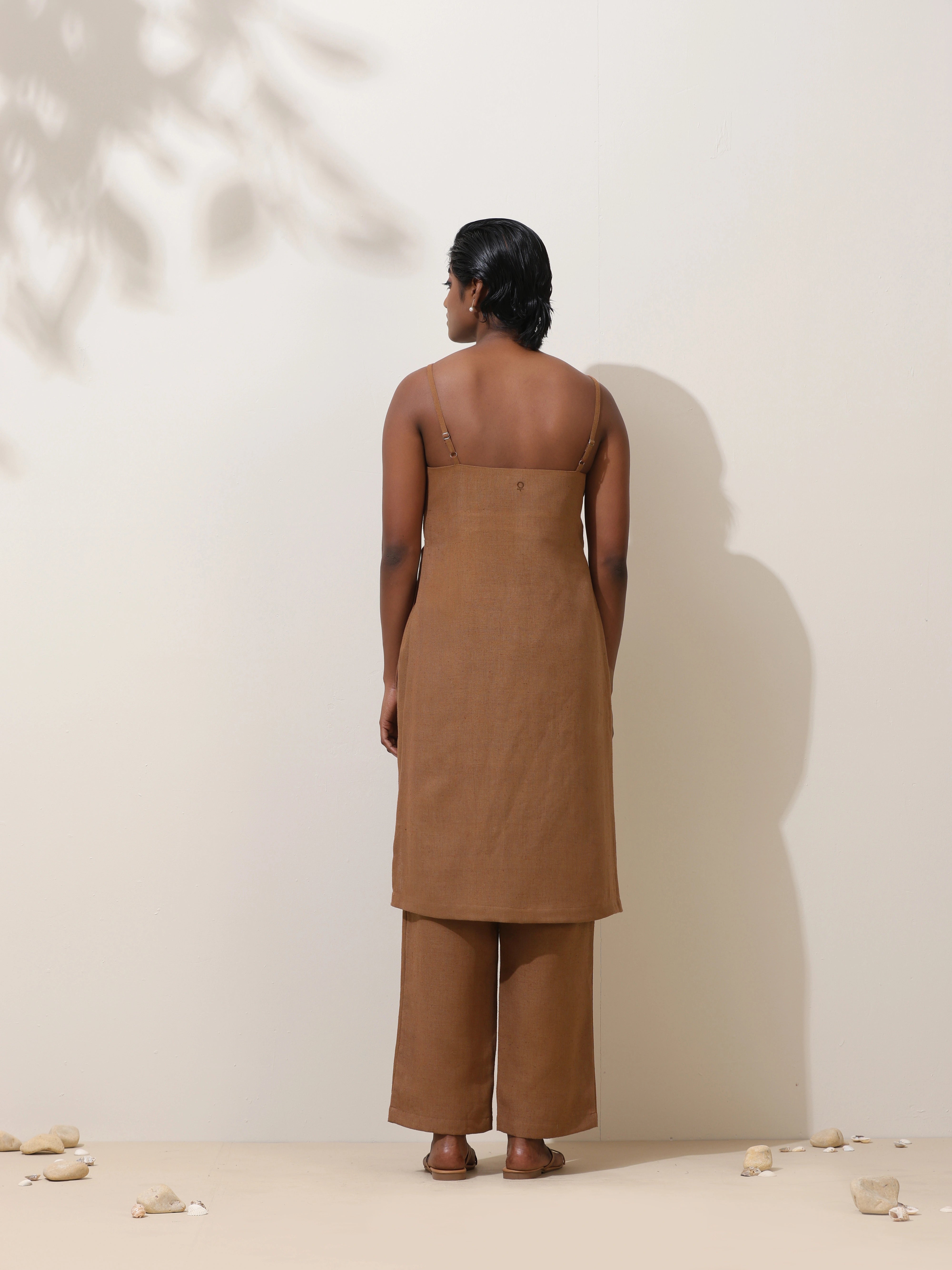 trueBrowns Kora Brown Crochet Natural Cotton Kurta Co-ord Set