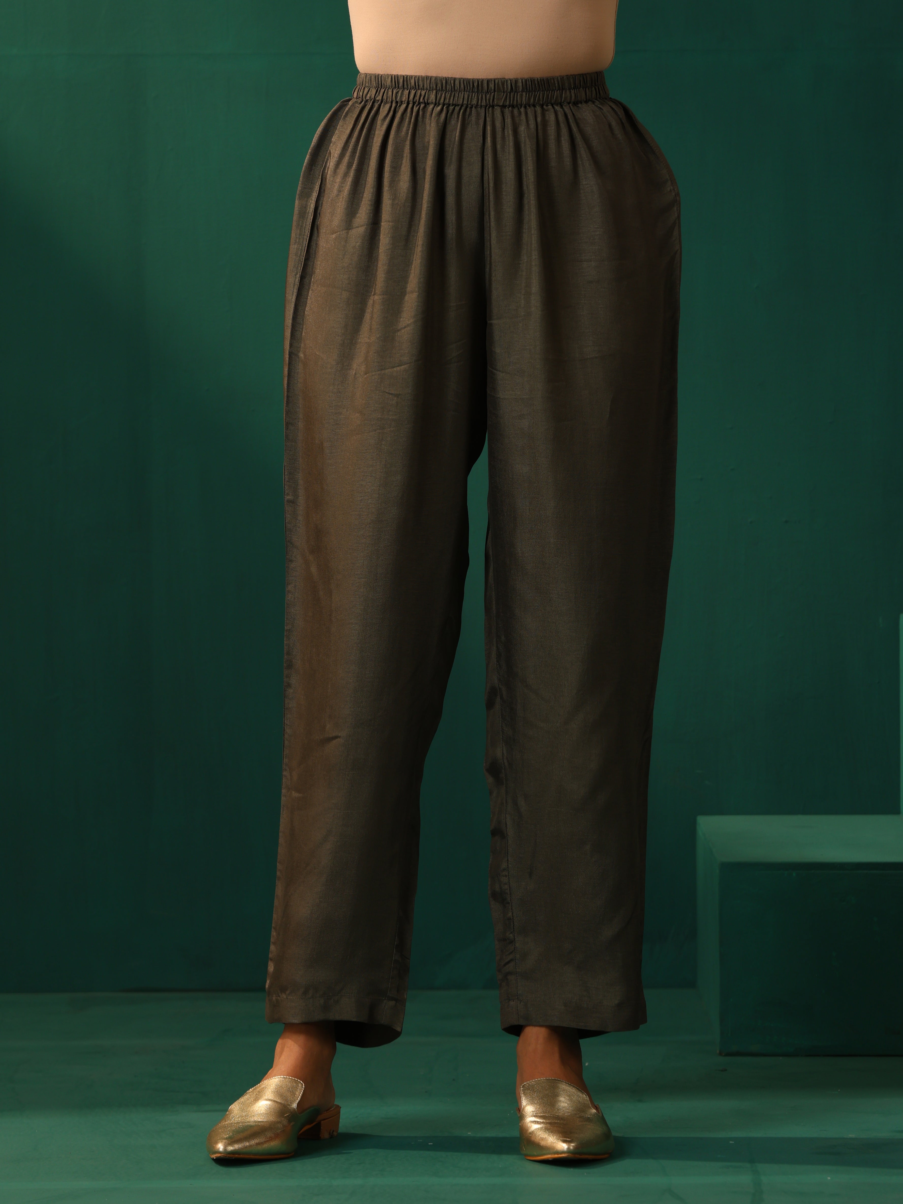 trueBrowns Pink Square Viscose Silk Kurta Pant Set