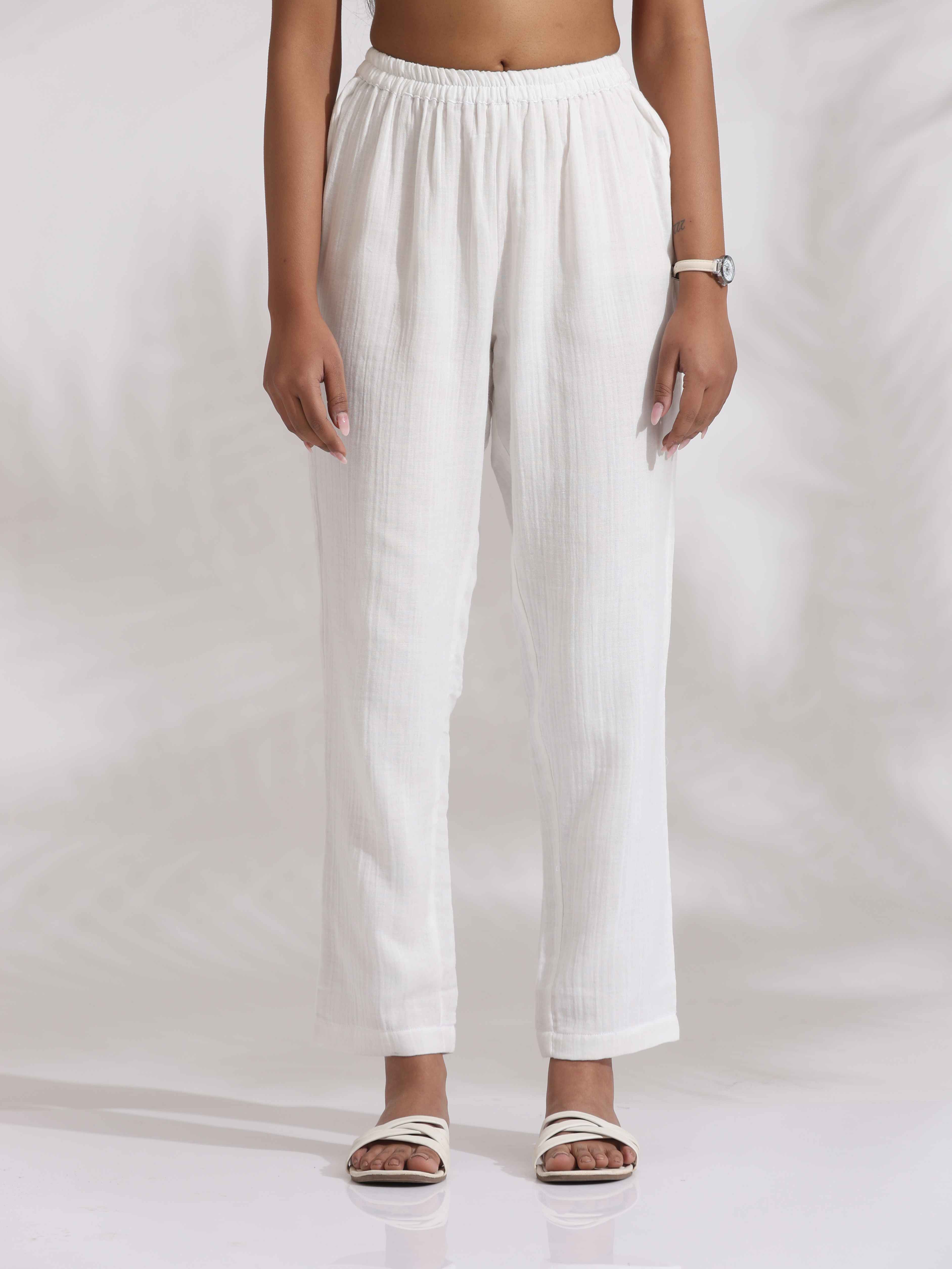 trueBrowns White Cotton Embroidered Kurta Co-ord Set