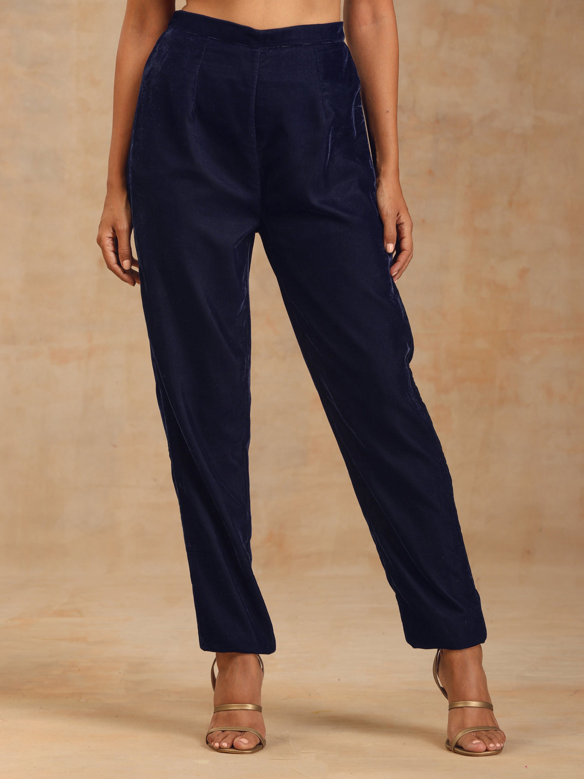 trueBrowns Midnight Blue Velvet Embroidered Jacket Set | Relove