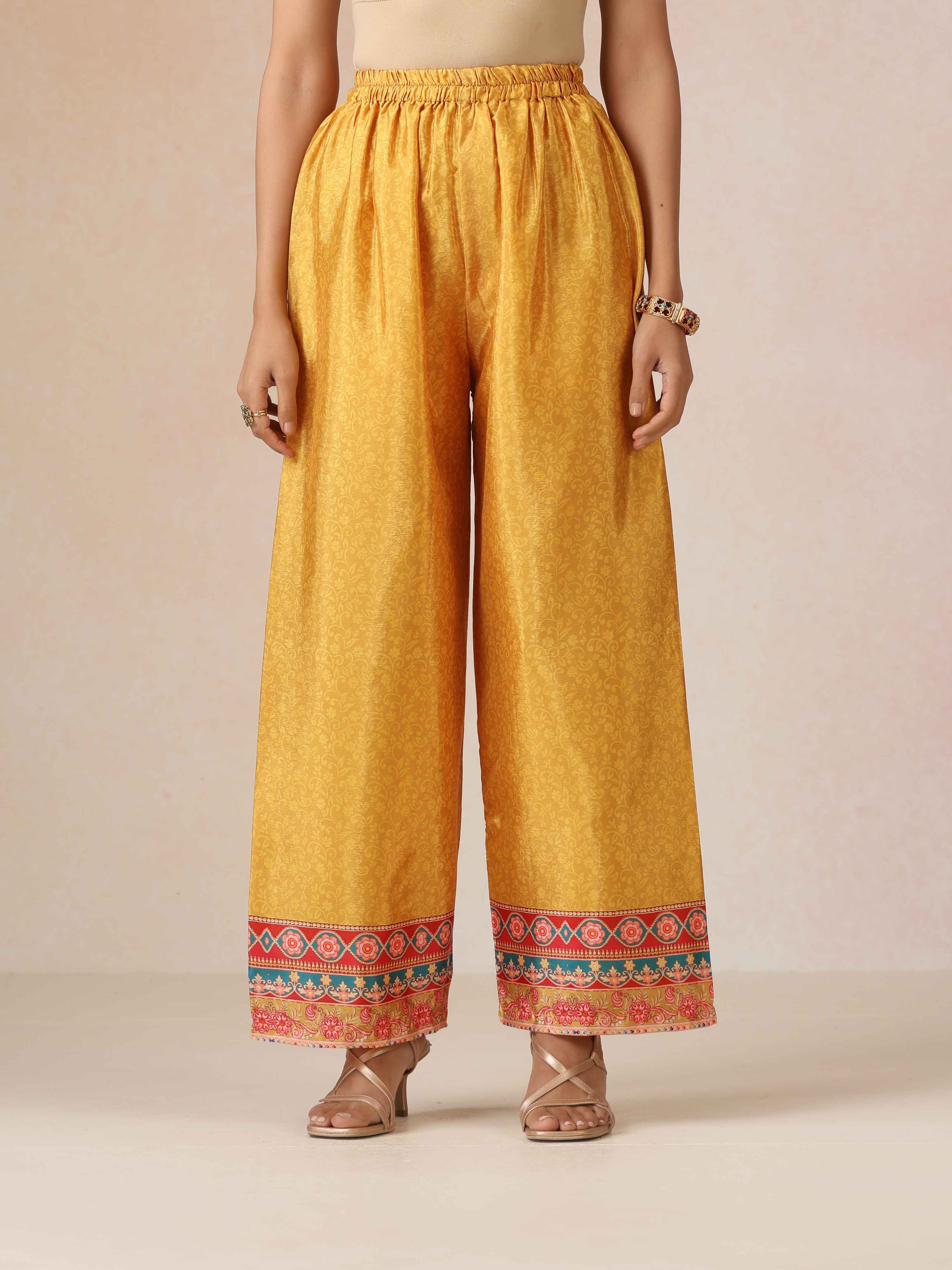 trueBrowns Yellow Print A-Line Kurta 3pc Set