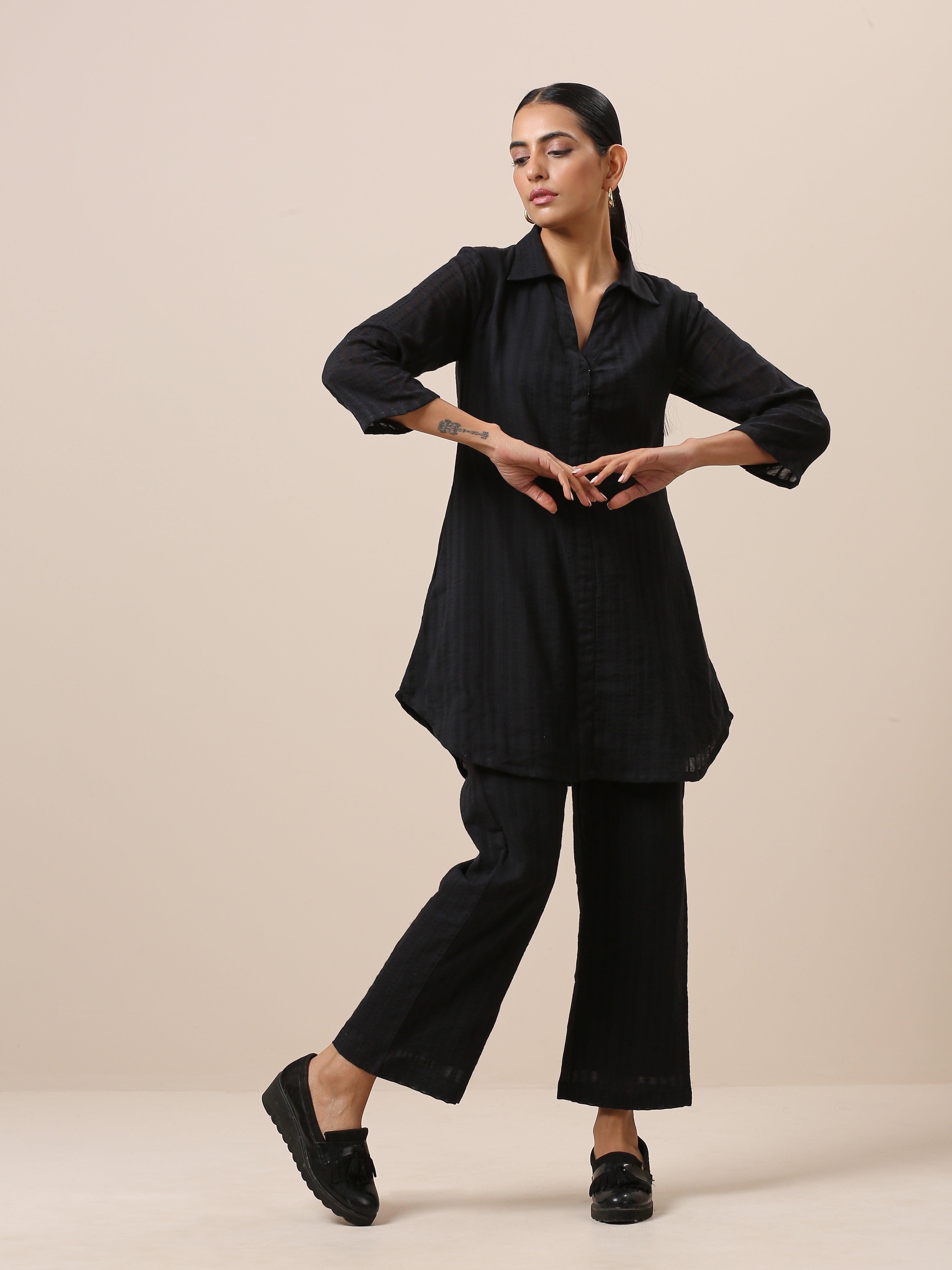Cotton Black Collar Short Co-Ord Set - trueBrowns