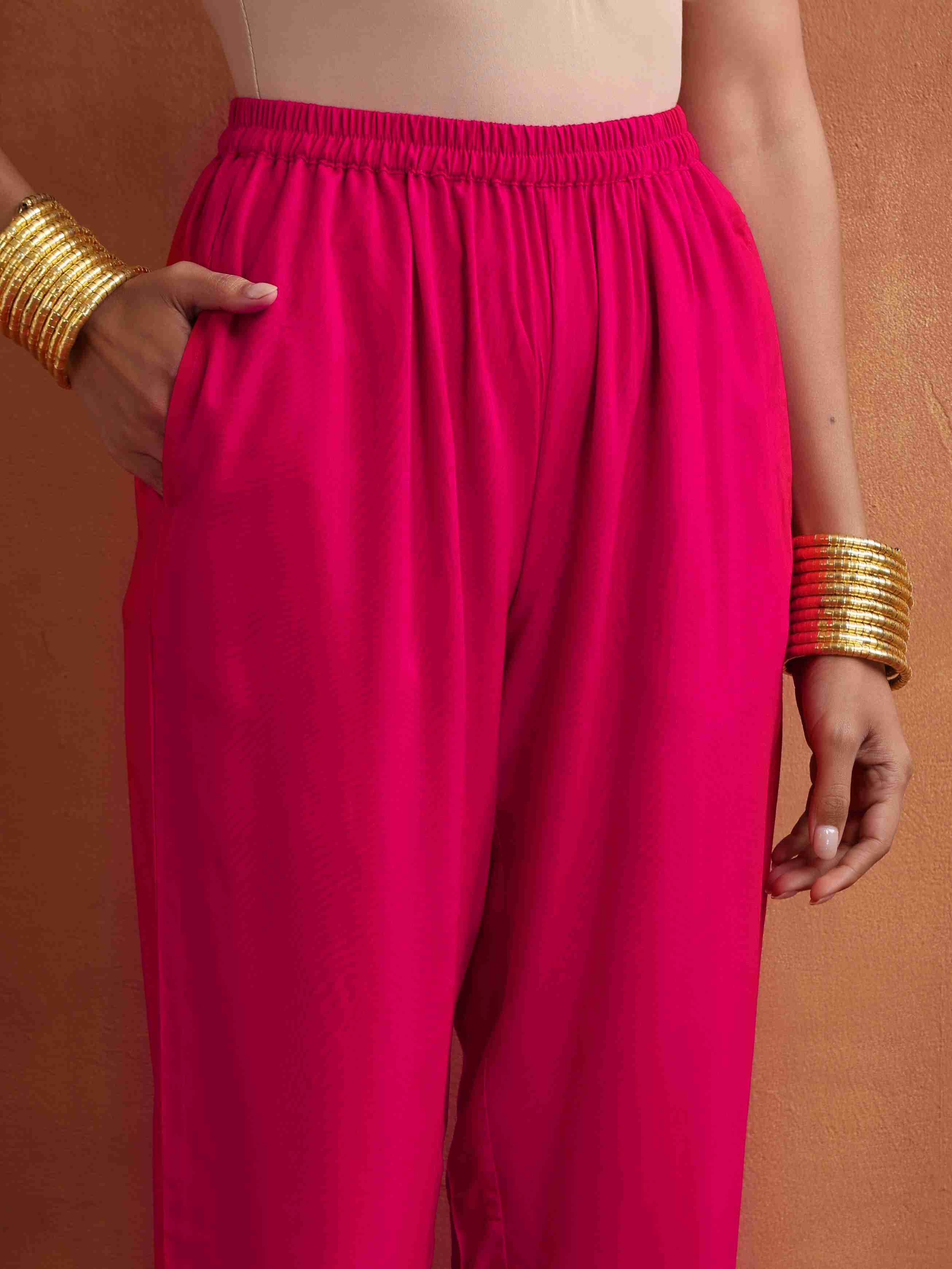 trueBrowns Red Print Flared Anarkali Kurta Set