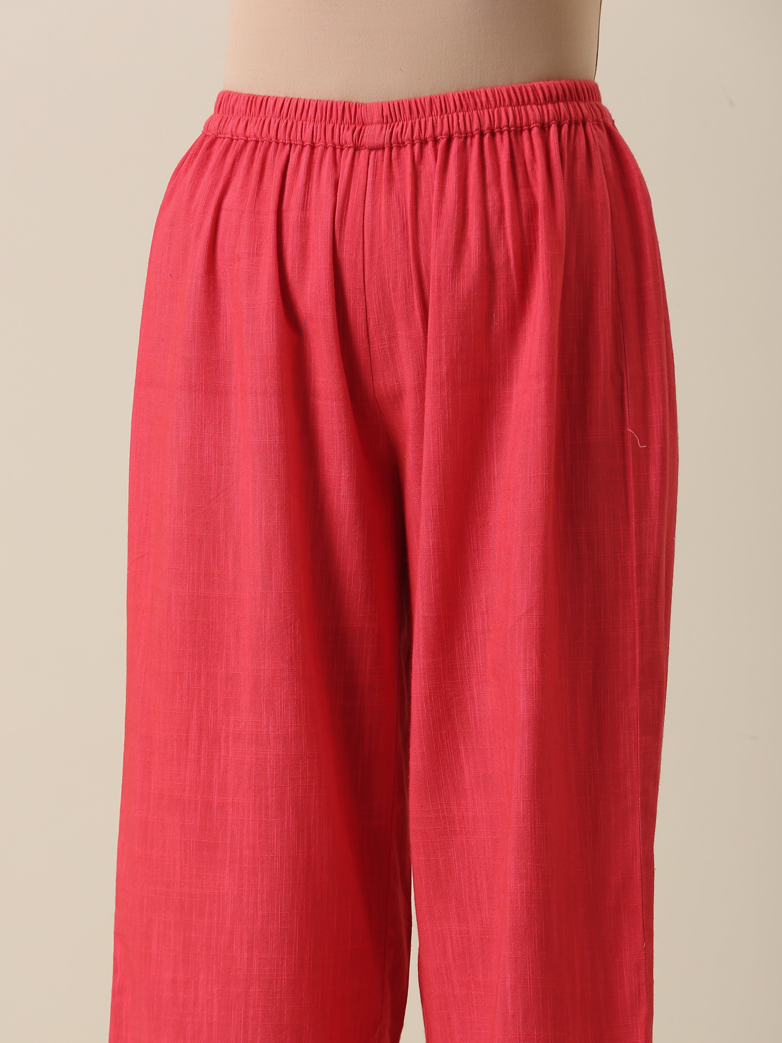 Bright Pink Slub Texture Angrakha Pant Set