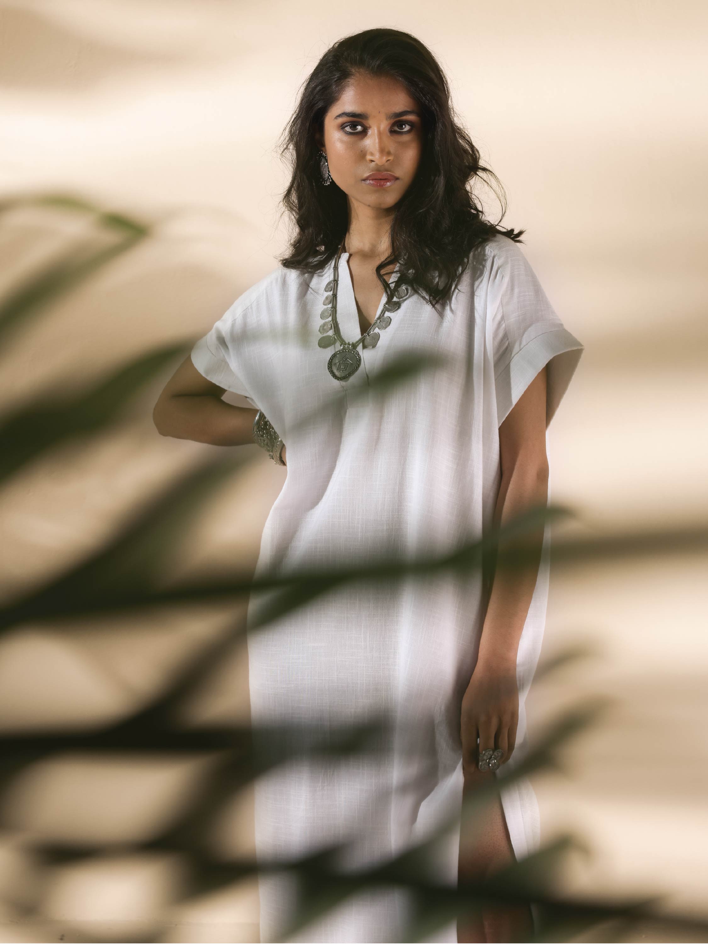 trueBrowns White Cotton Oversized Dress