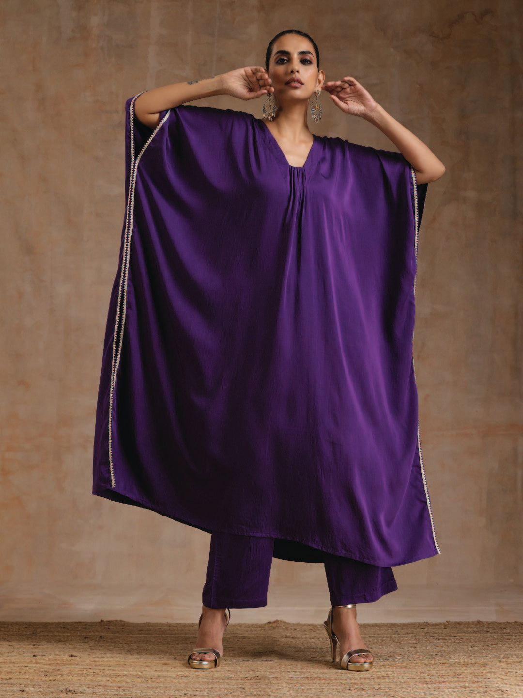 Violet Modal Satin Kaftan Kurta Set