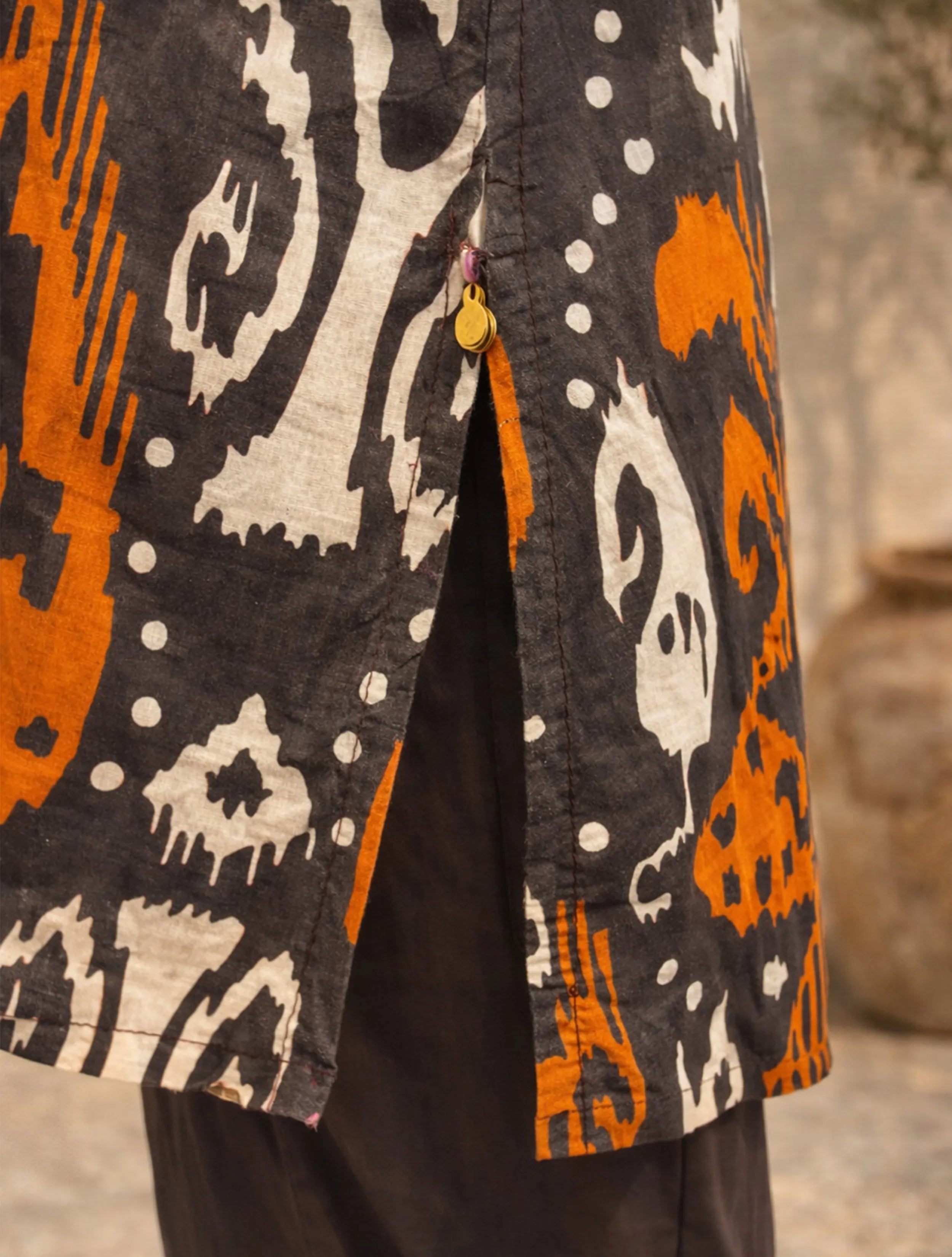 trueBrowns Cola Orange Ikat Print Cotton Co-Ord Set
