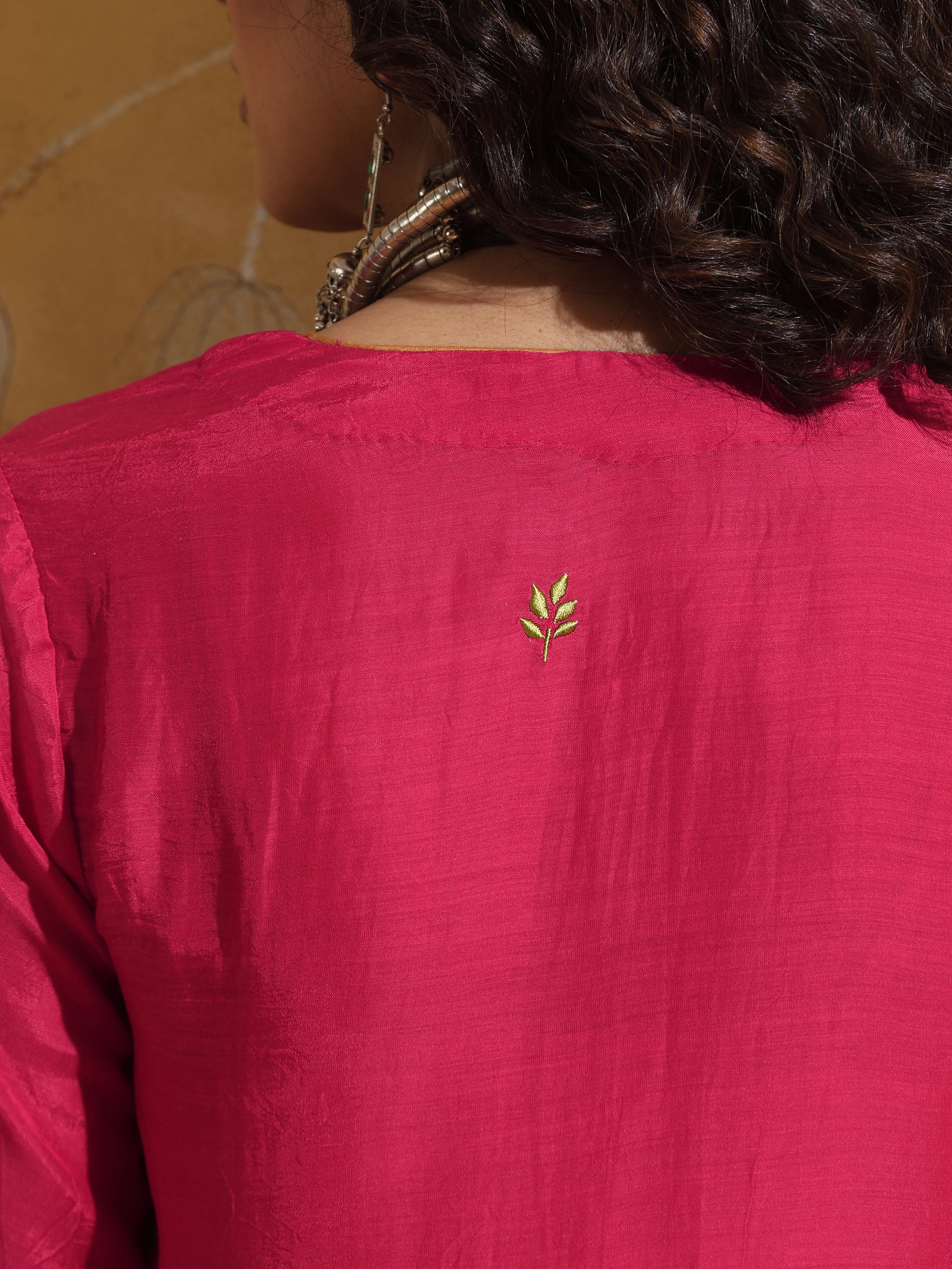 trueBrowns Pink Muslin Silk Co-ord Set with Flared Pants