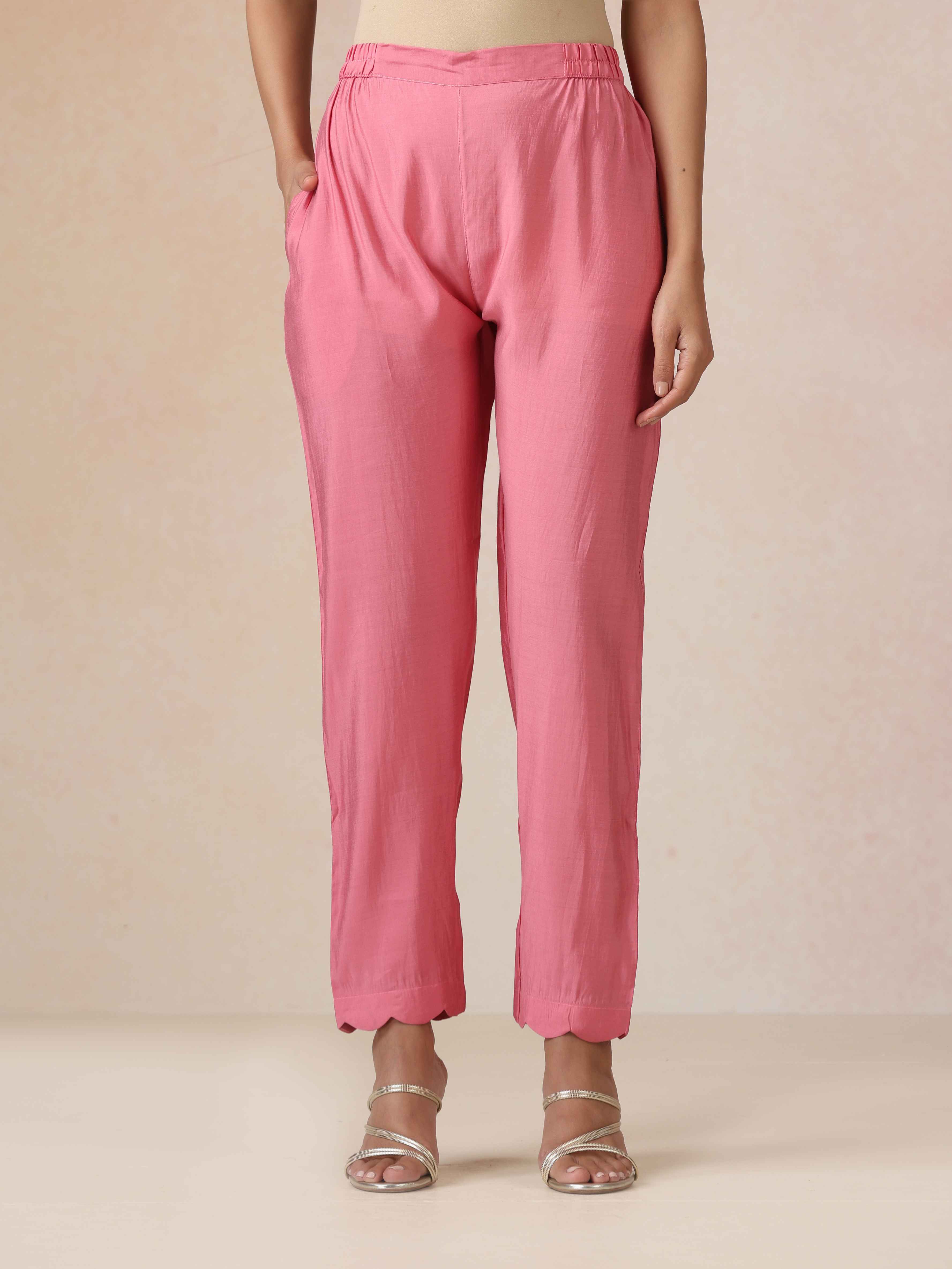 trueBrowns Pink Embroidered Kurta Pant Dupatta Set