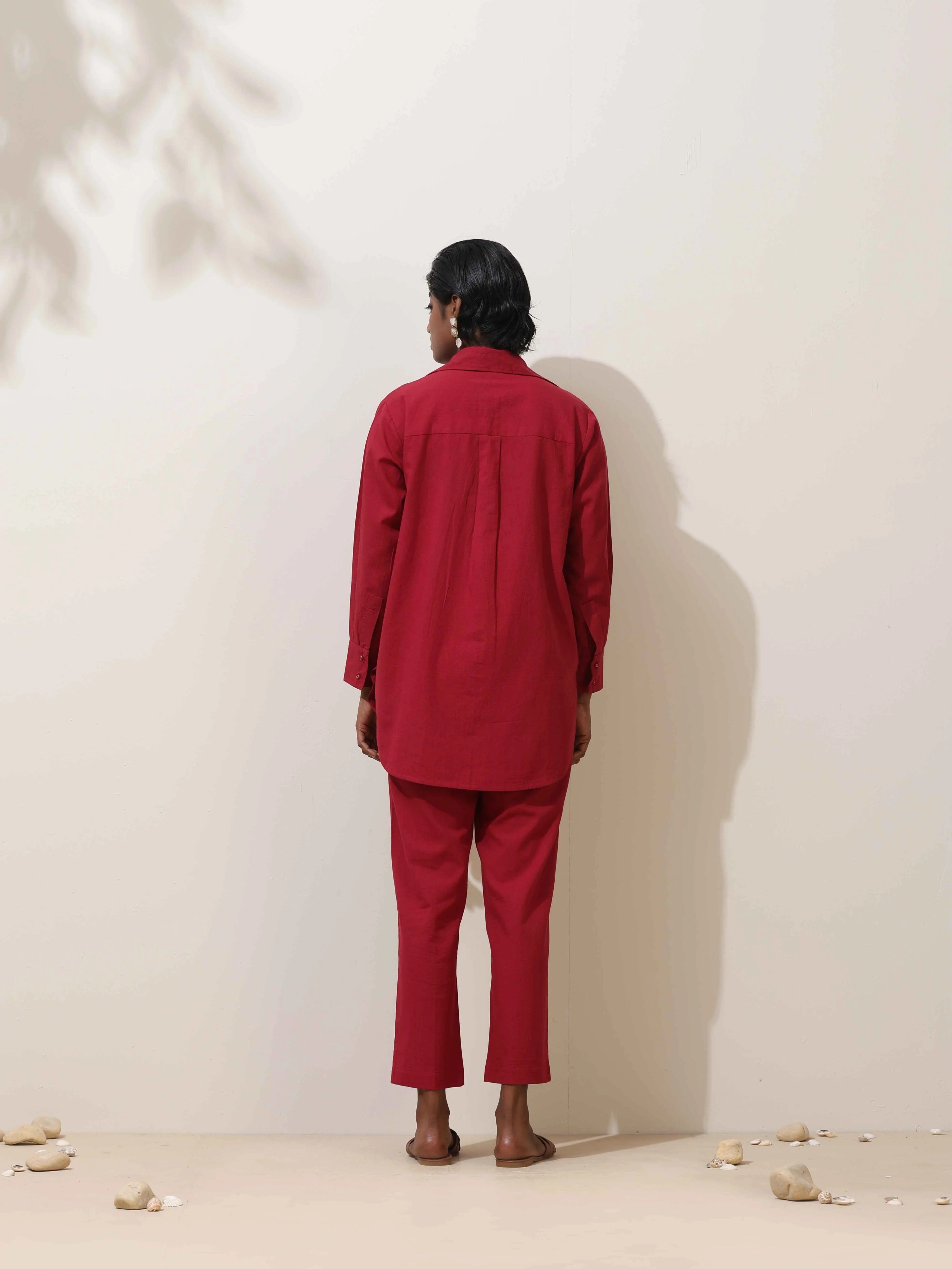 trueBrowns Maroon Cotton Linen Co-Ord Set