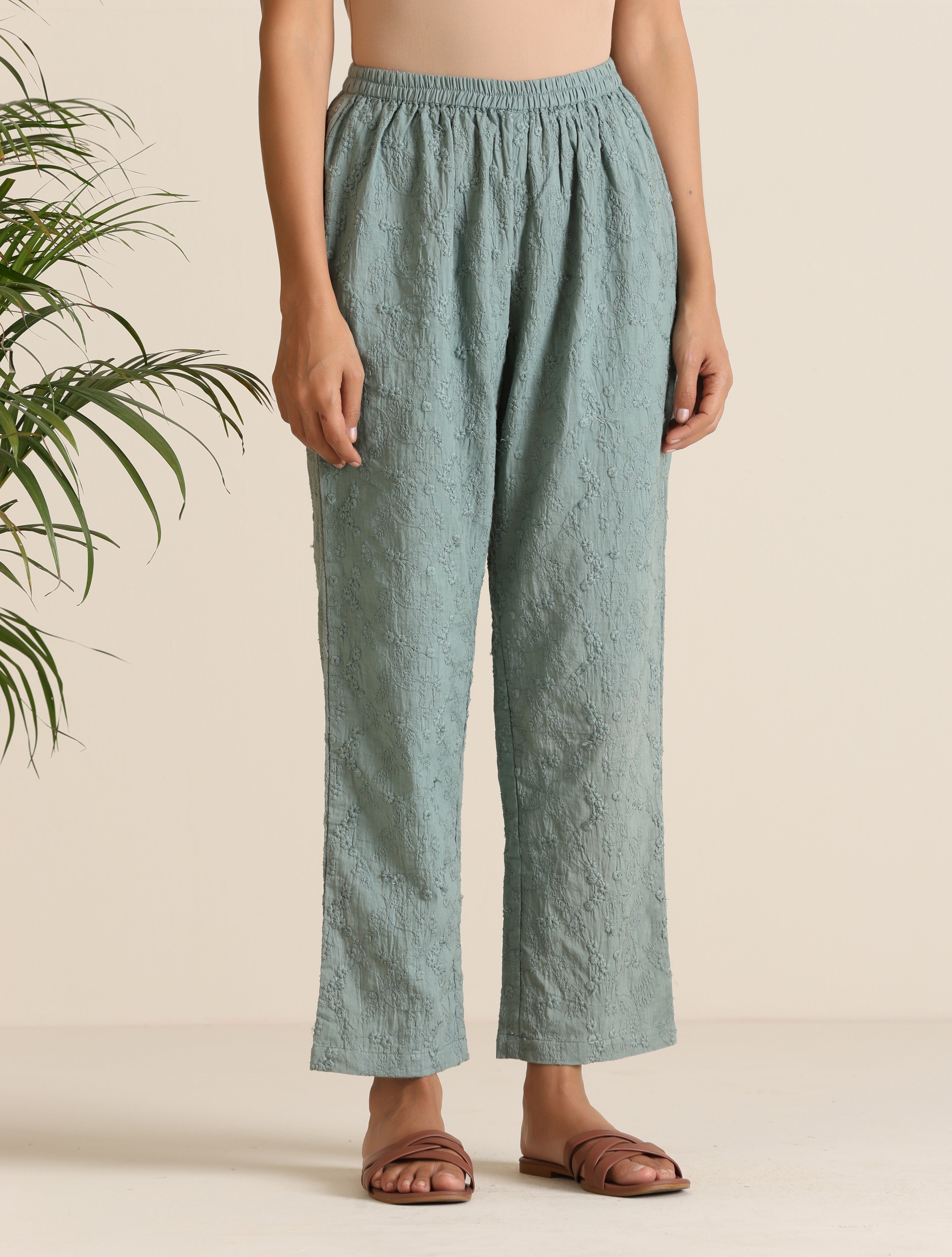 trueBrowns Blue Cotton Embroidered Co-ord Set