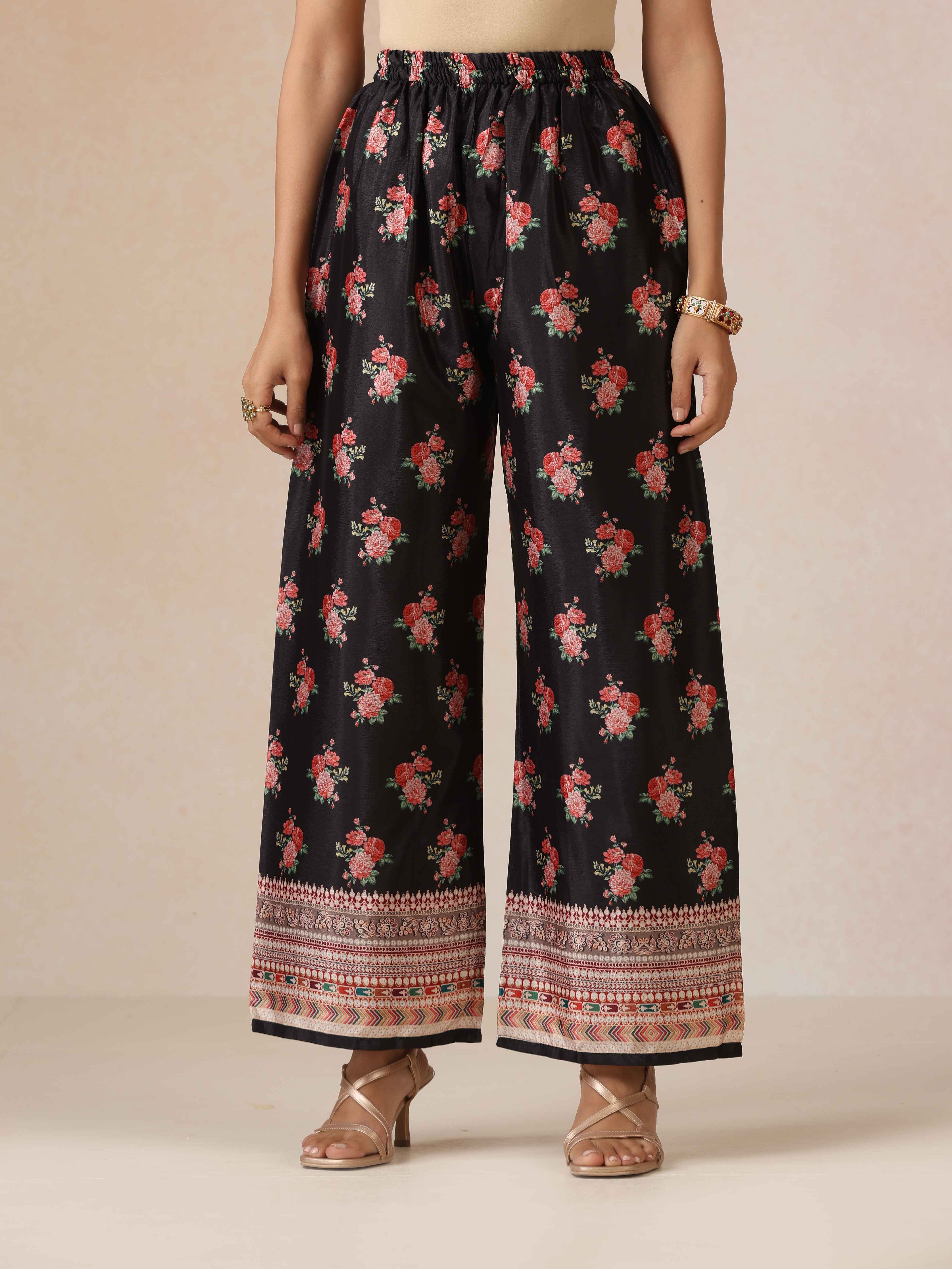 trueBrowns Black Print A-Line Kurta 3pc Set