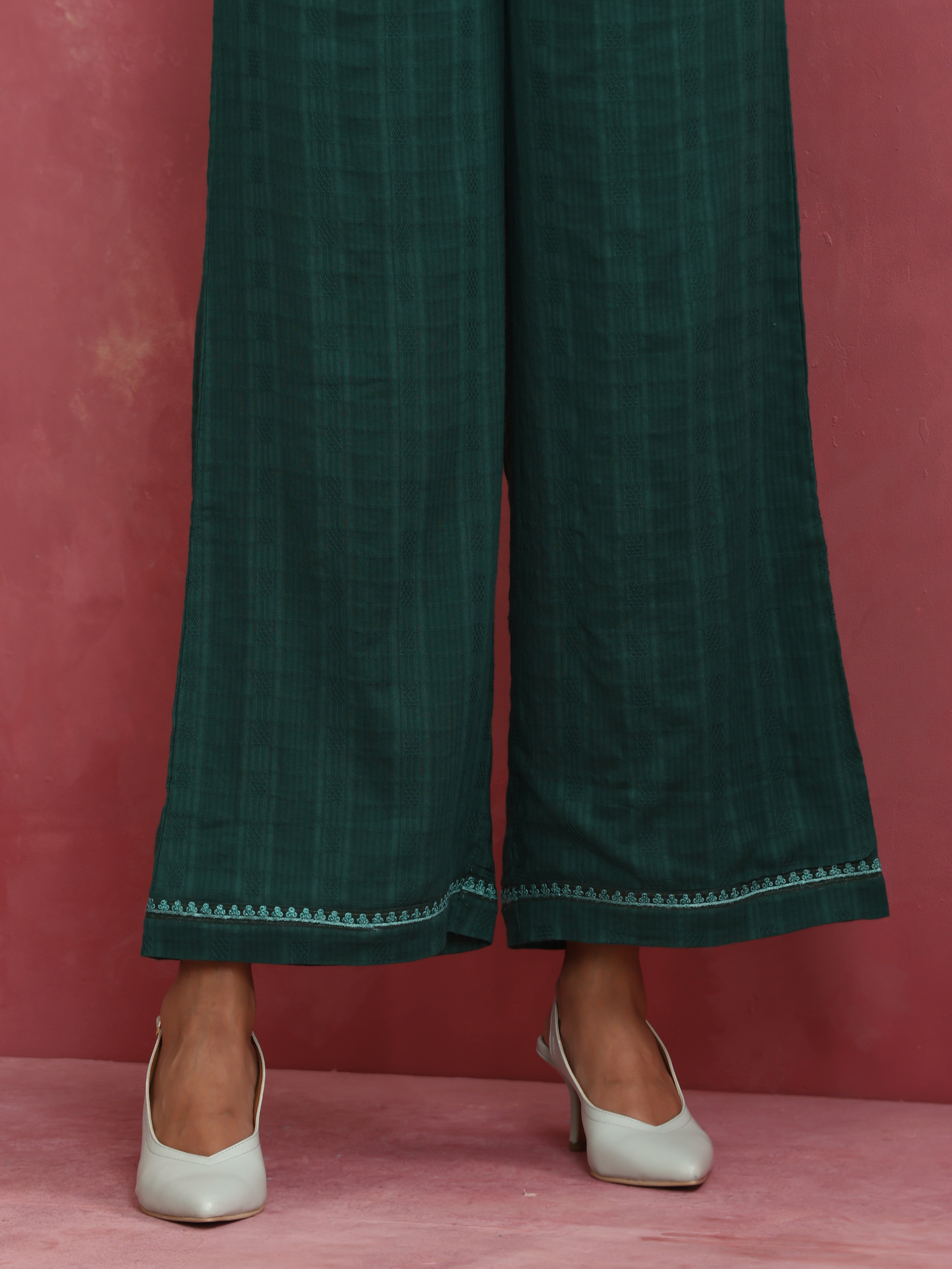 trueBrowns Dark Green Cotton Dobby Co-ord set