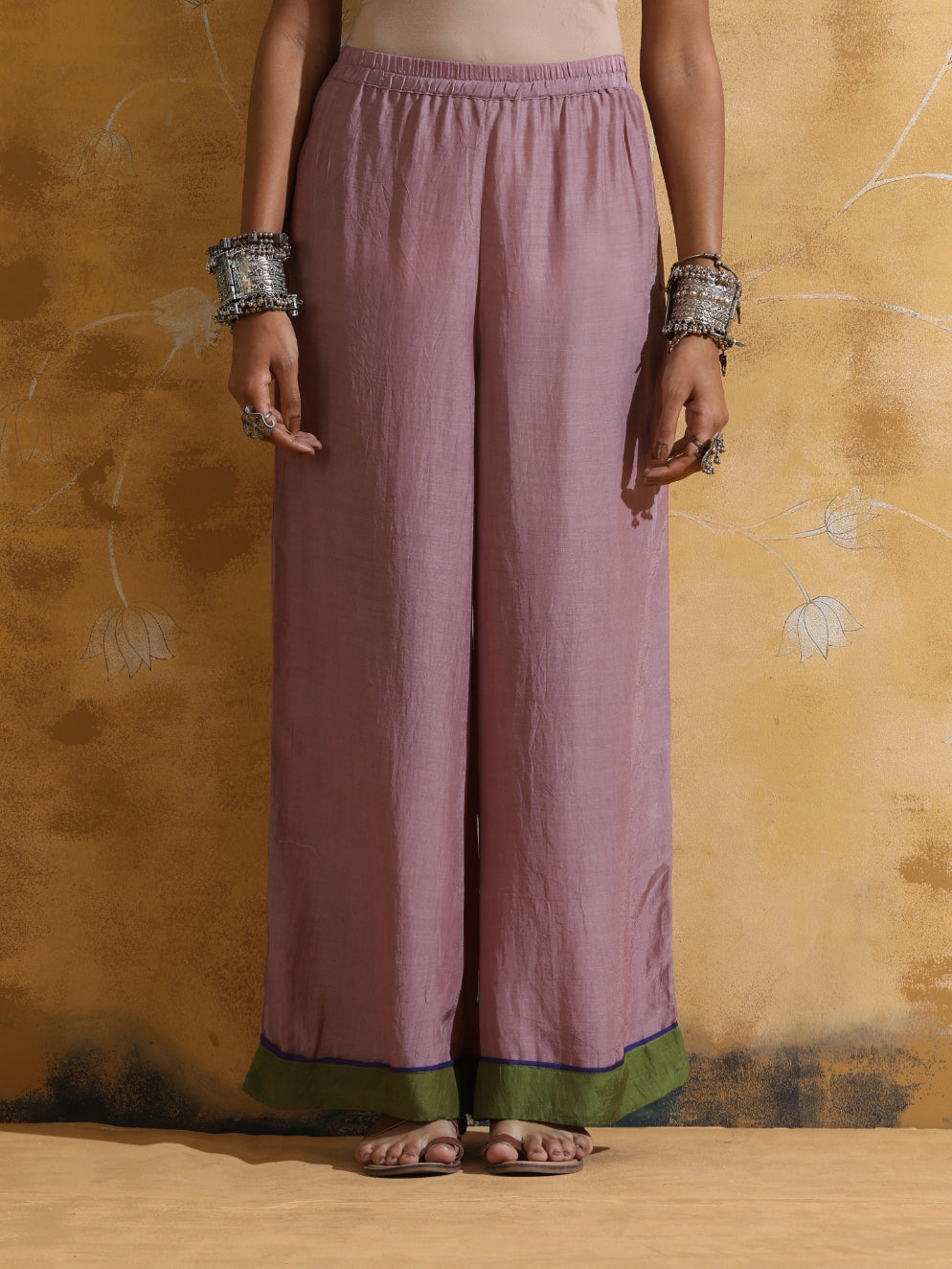 trueBrowns Lilac Muslin Silk Co-ord Set with Flared Pants