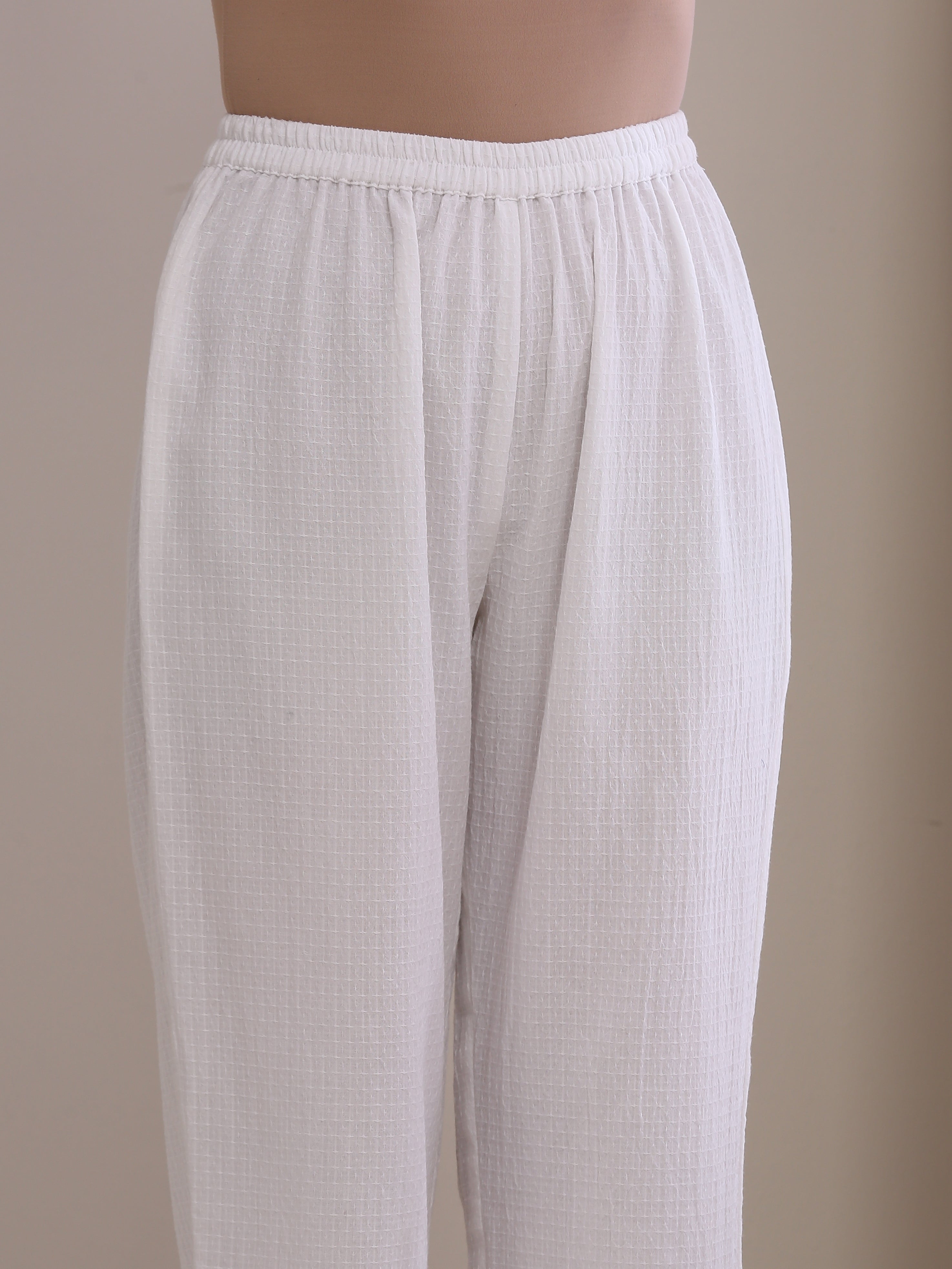 White Dobby Baggy Sleeve Co-Ord Set