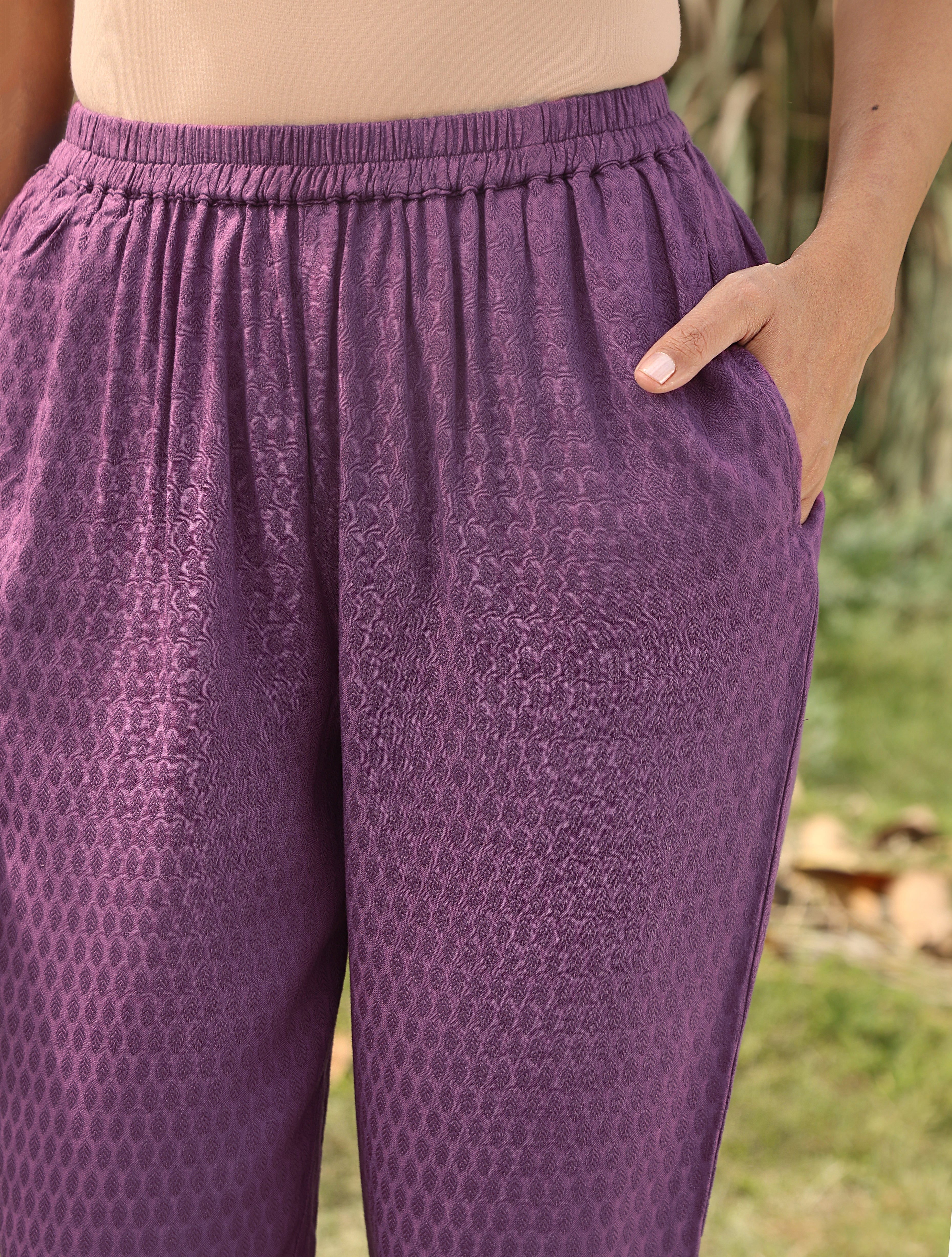 trueBrowns Purple Viscose Dobby Relaxed Co-ord Set