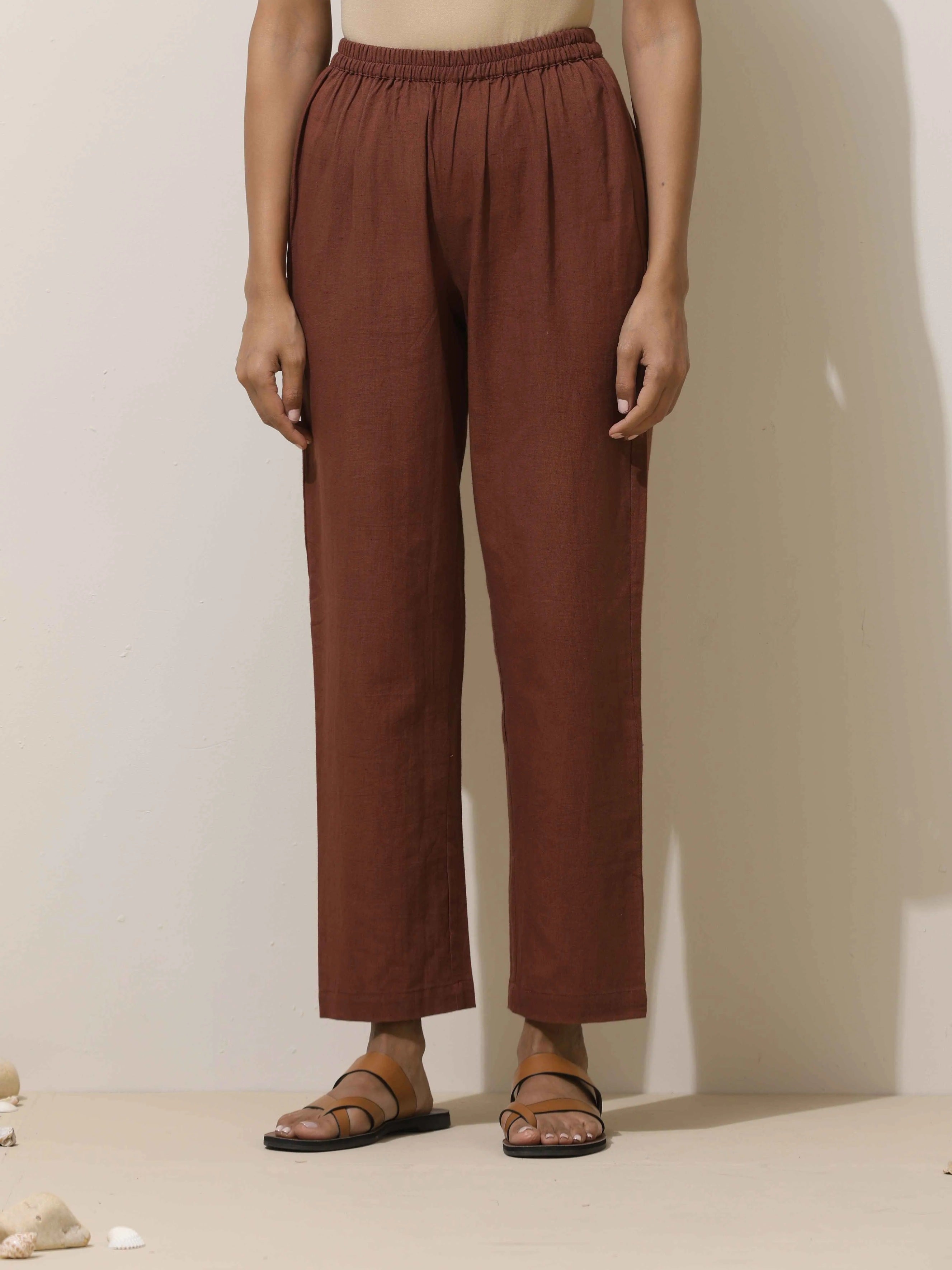 trueBrowns Brown Cotton Linen Kurta Pant Set