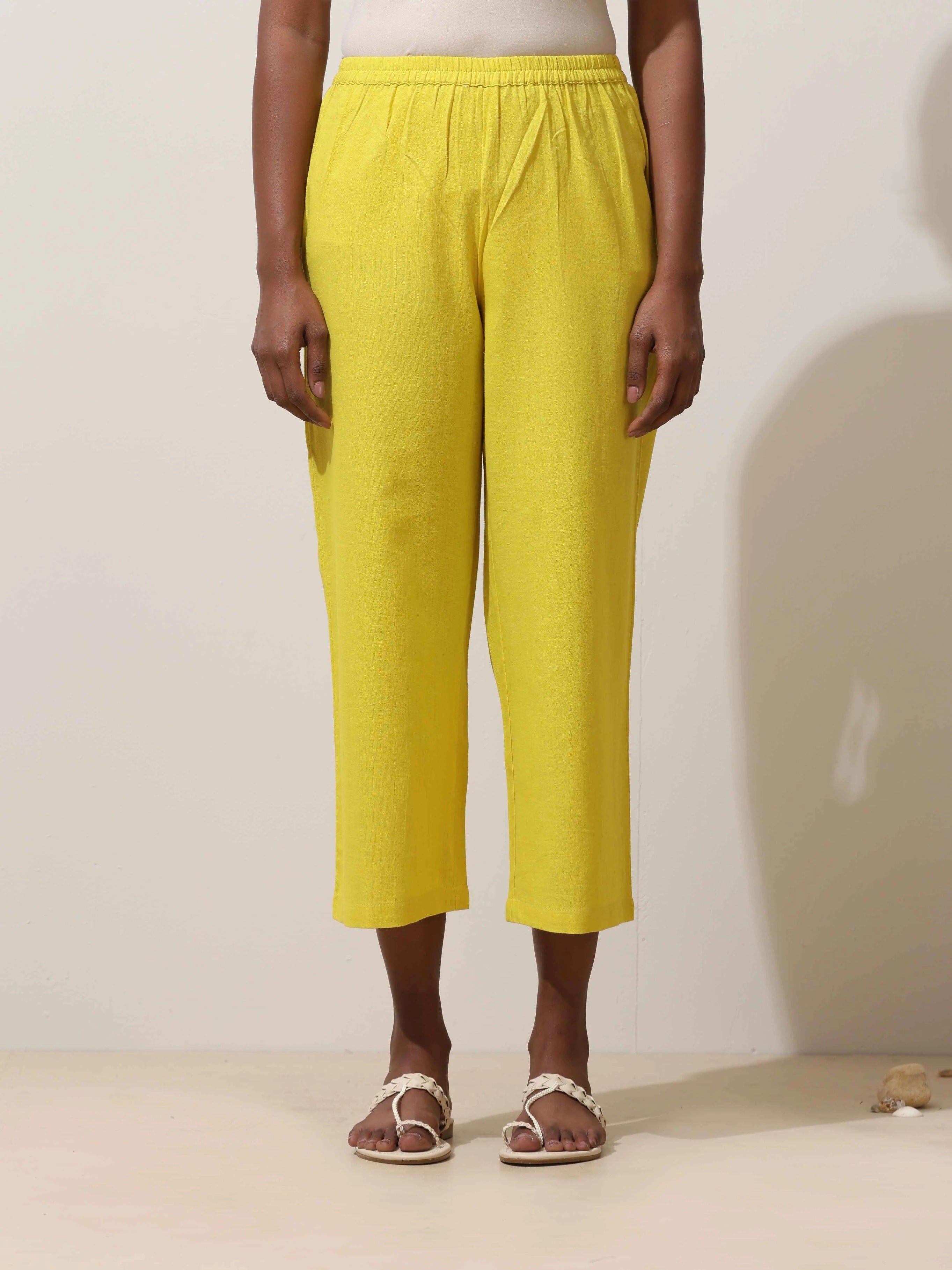 trueBrowns Lime Cotton Linen Kurta Co-Ord Set