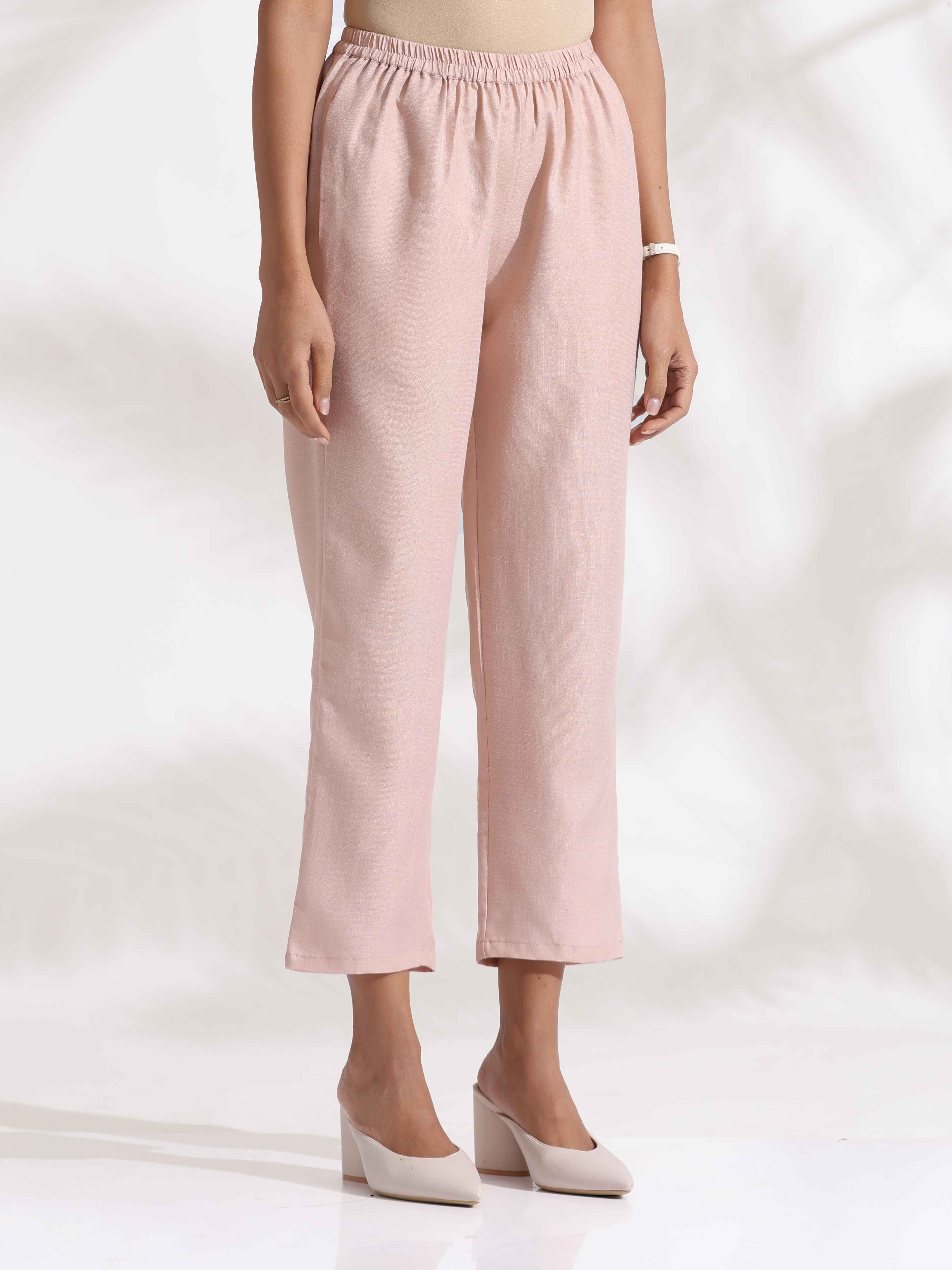 trueBrowns Light Pink Slub Kurta Set