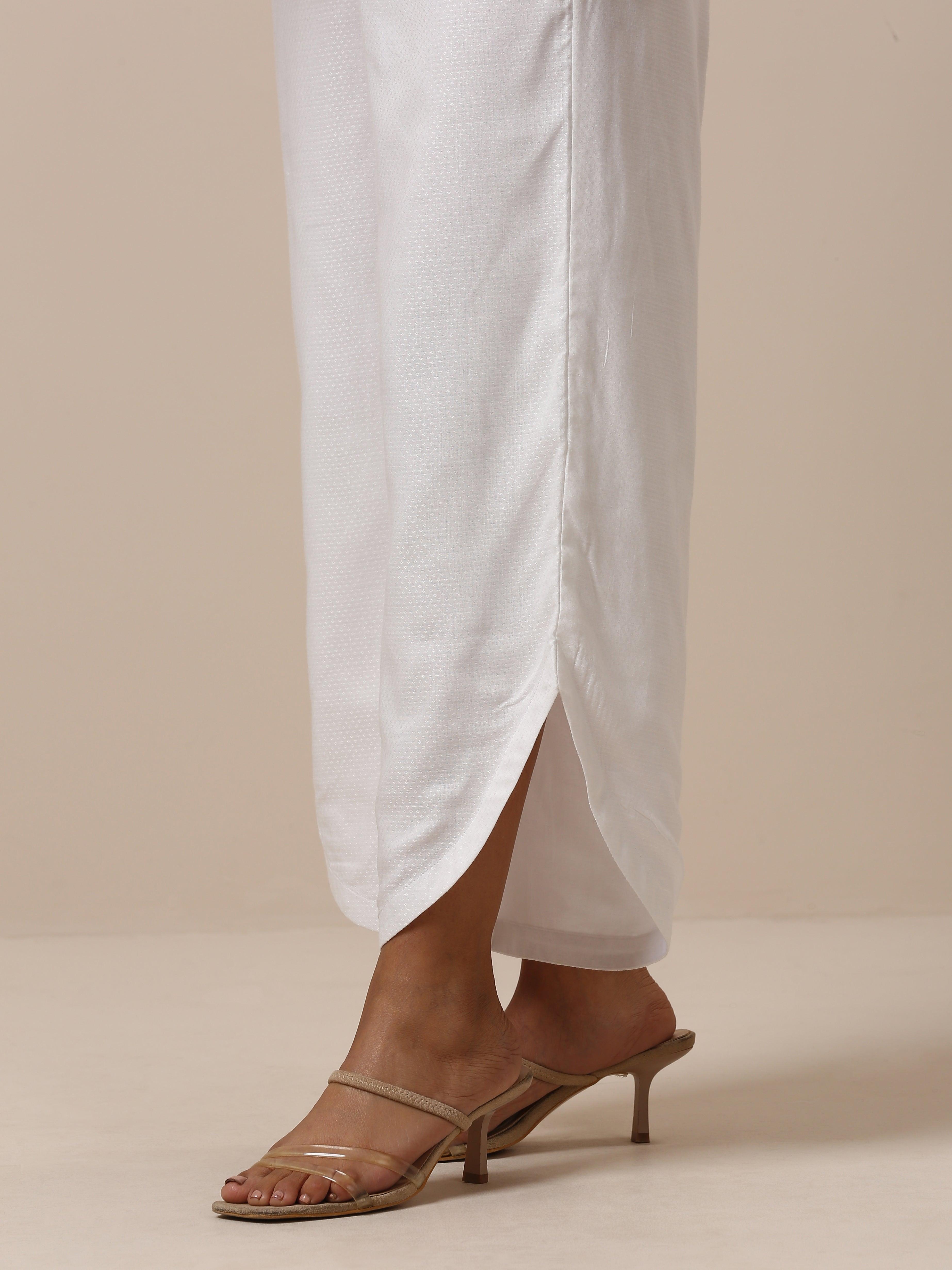 Cotton White Embroidered Slit Kurta Pant Set - trueBrowns