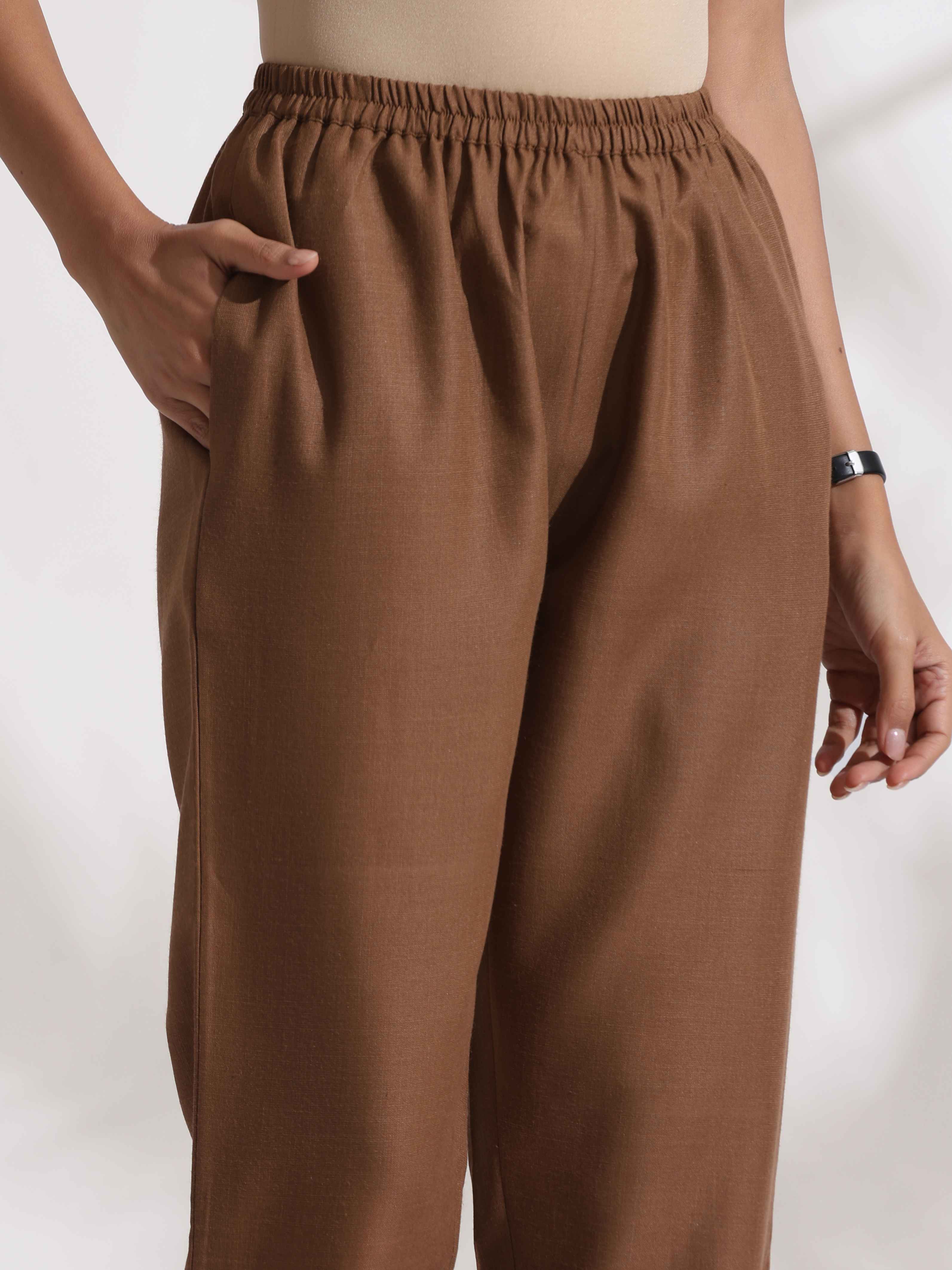 trueBrowns Maroon Slub Highslit Kurta Set