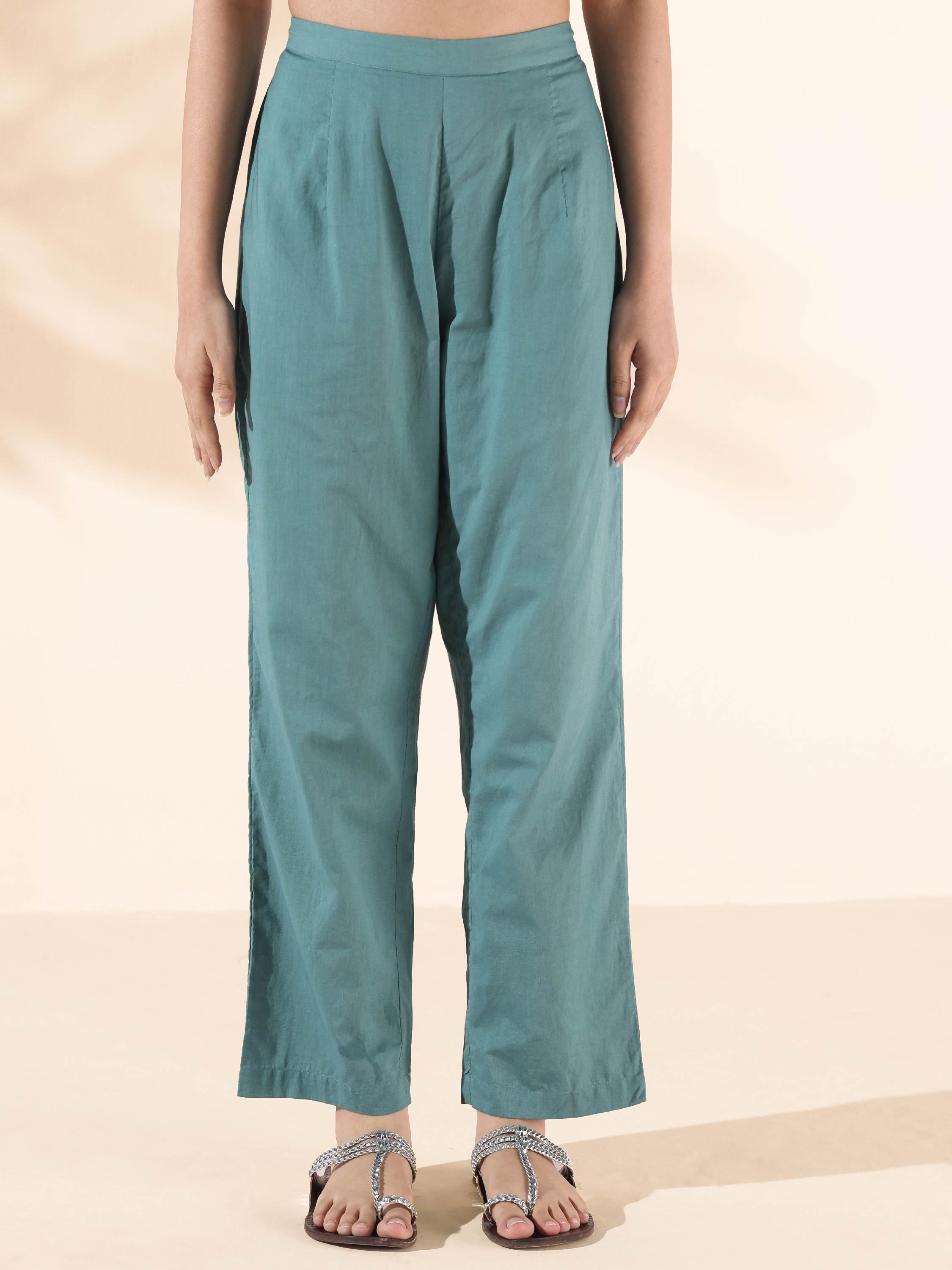 trueBrowns Green Cotton Ikat Flared Co-ord Set