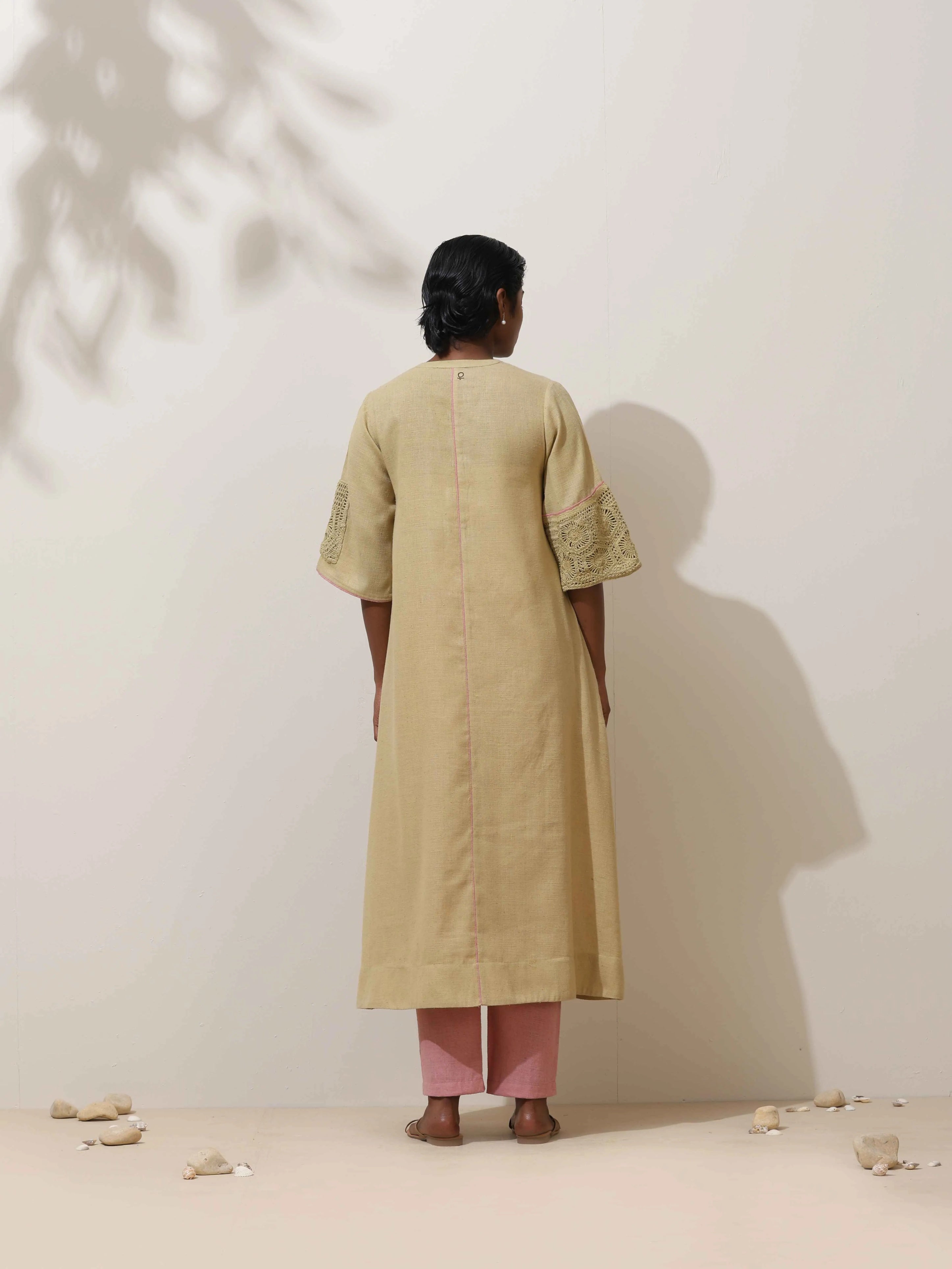 trueBrowns Souk Yellow Crochet Natural Cotton Kurta Pant Set