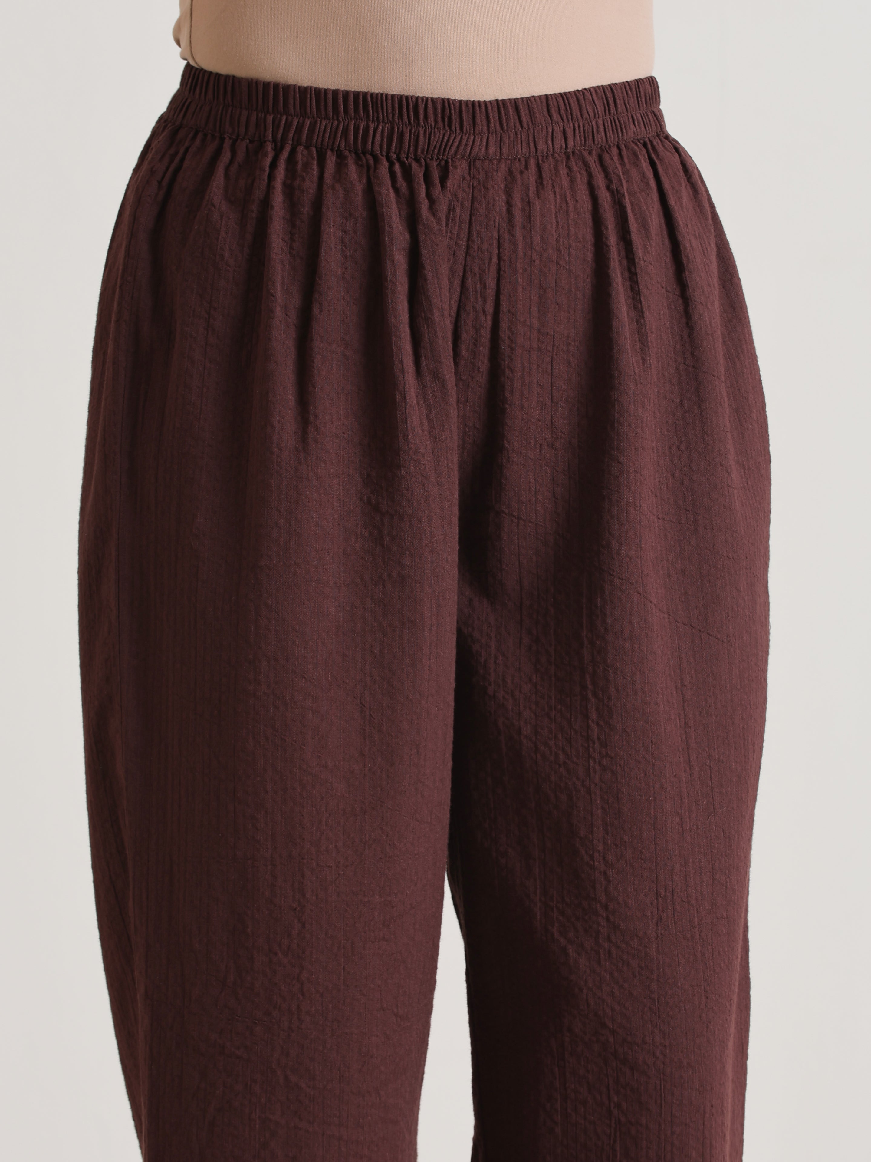 Cola Brown Sleeveless Flared Kurta Pant Set