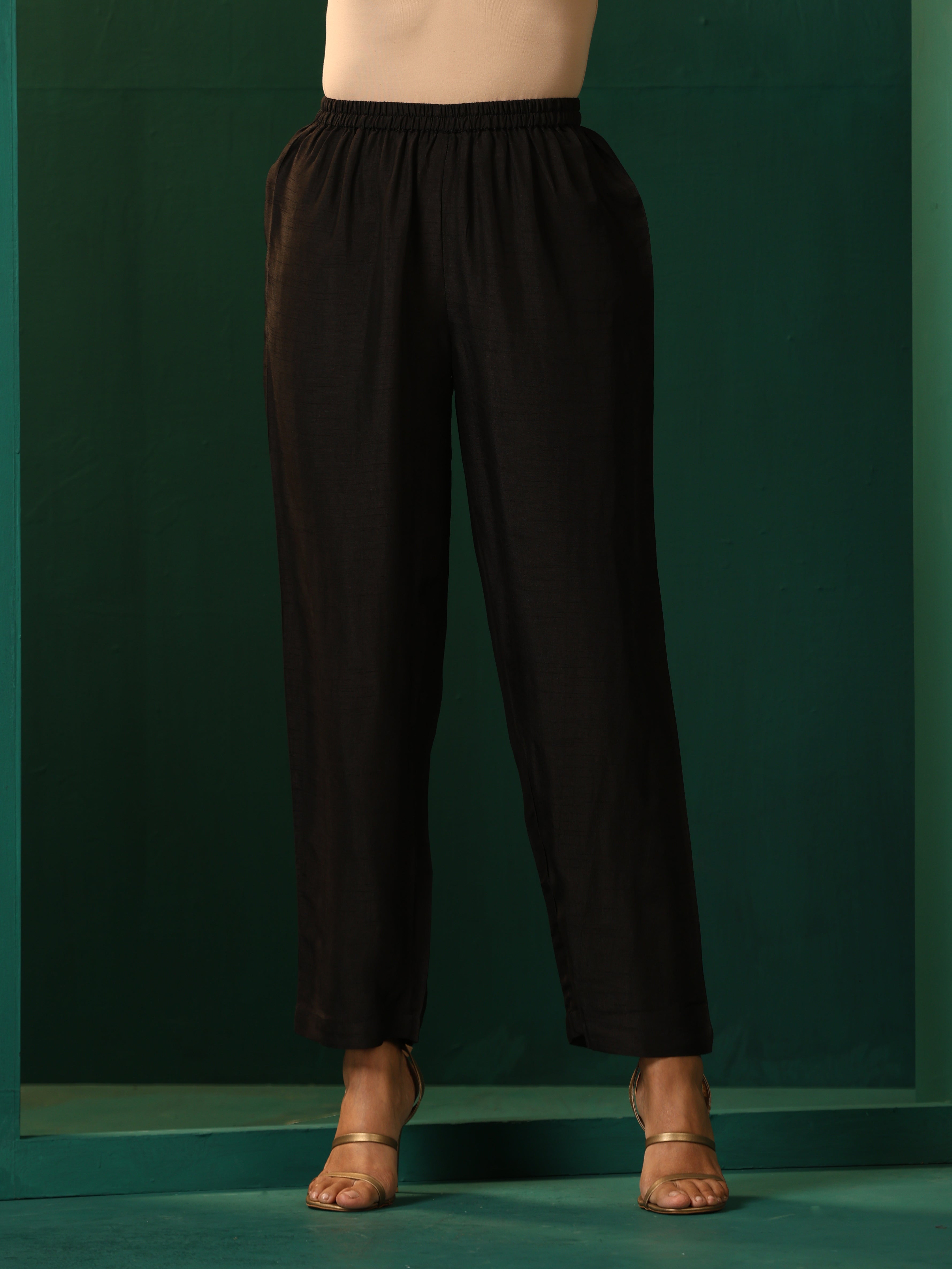 trueBrowns Black Silk Kaftan Pant Set