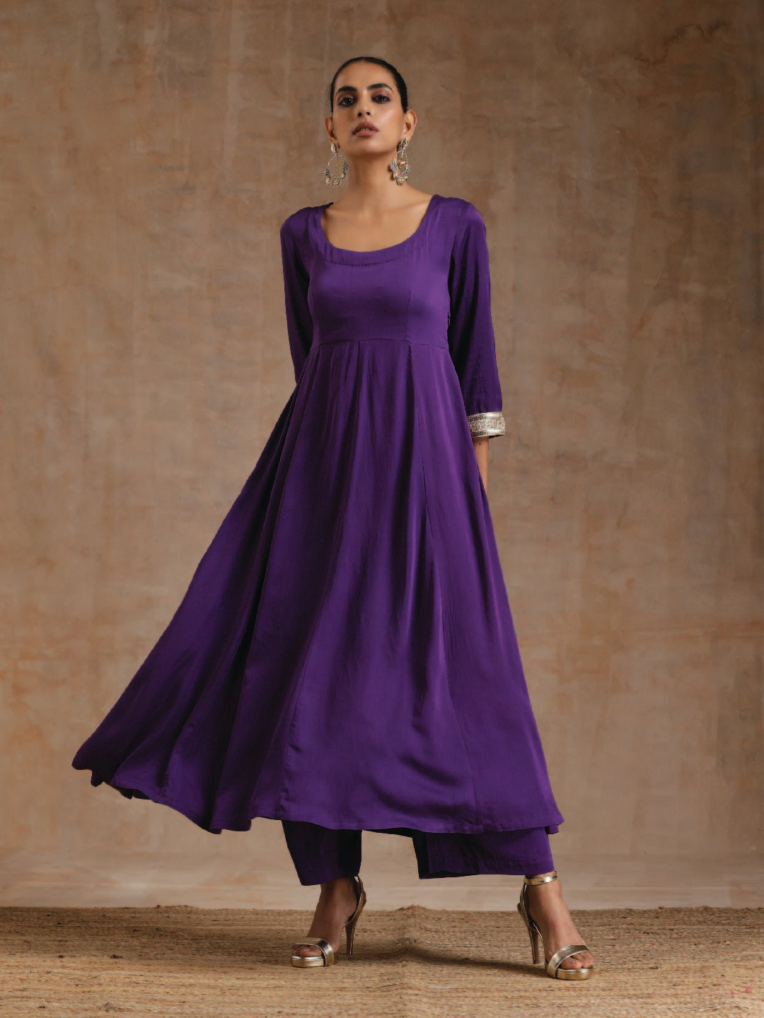 Violet Modal Satin Anarkali Set