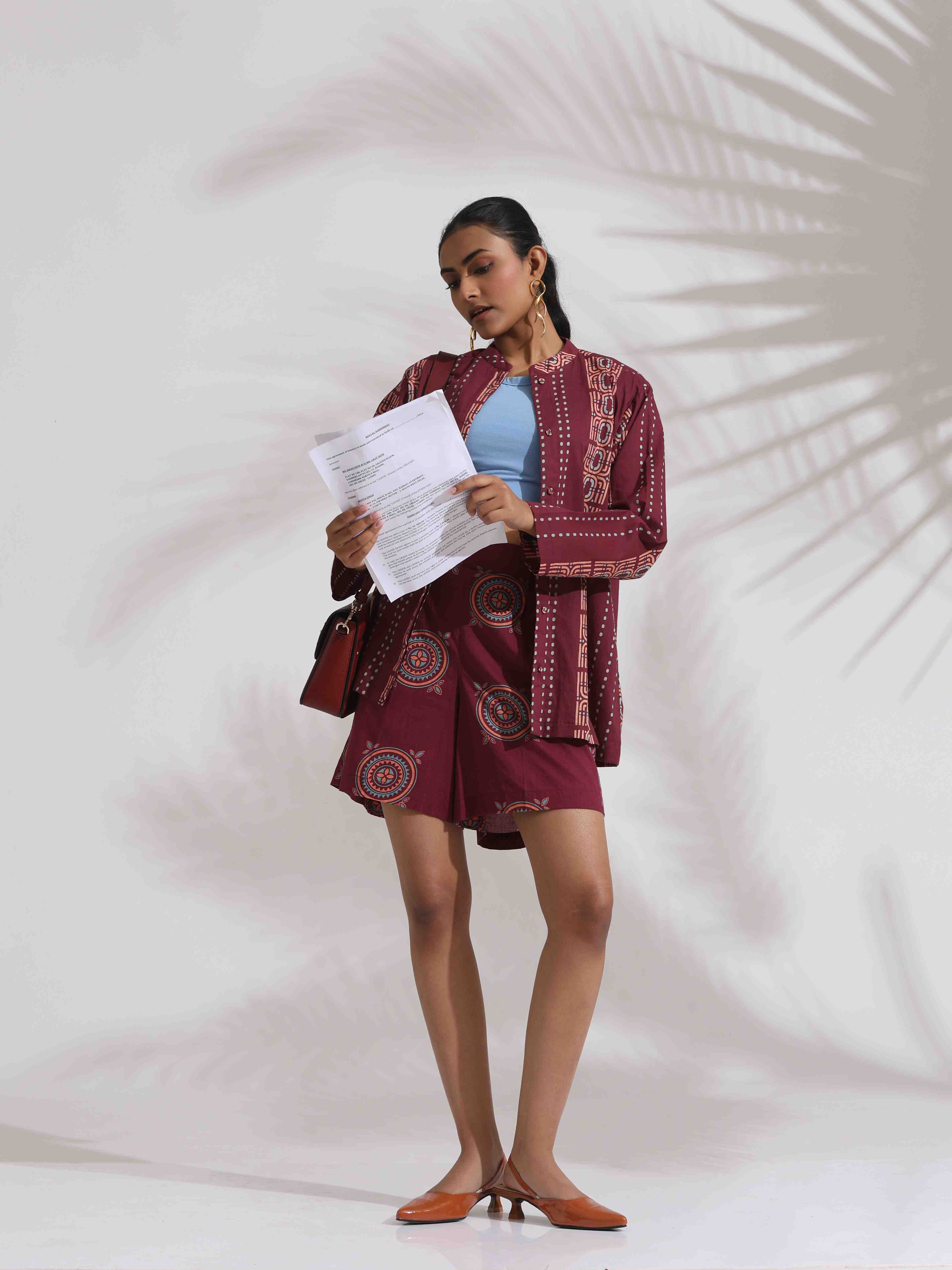 trueBrowns Purple Cotton Print Short Co-ord Set