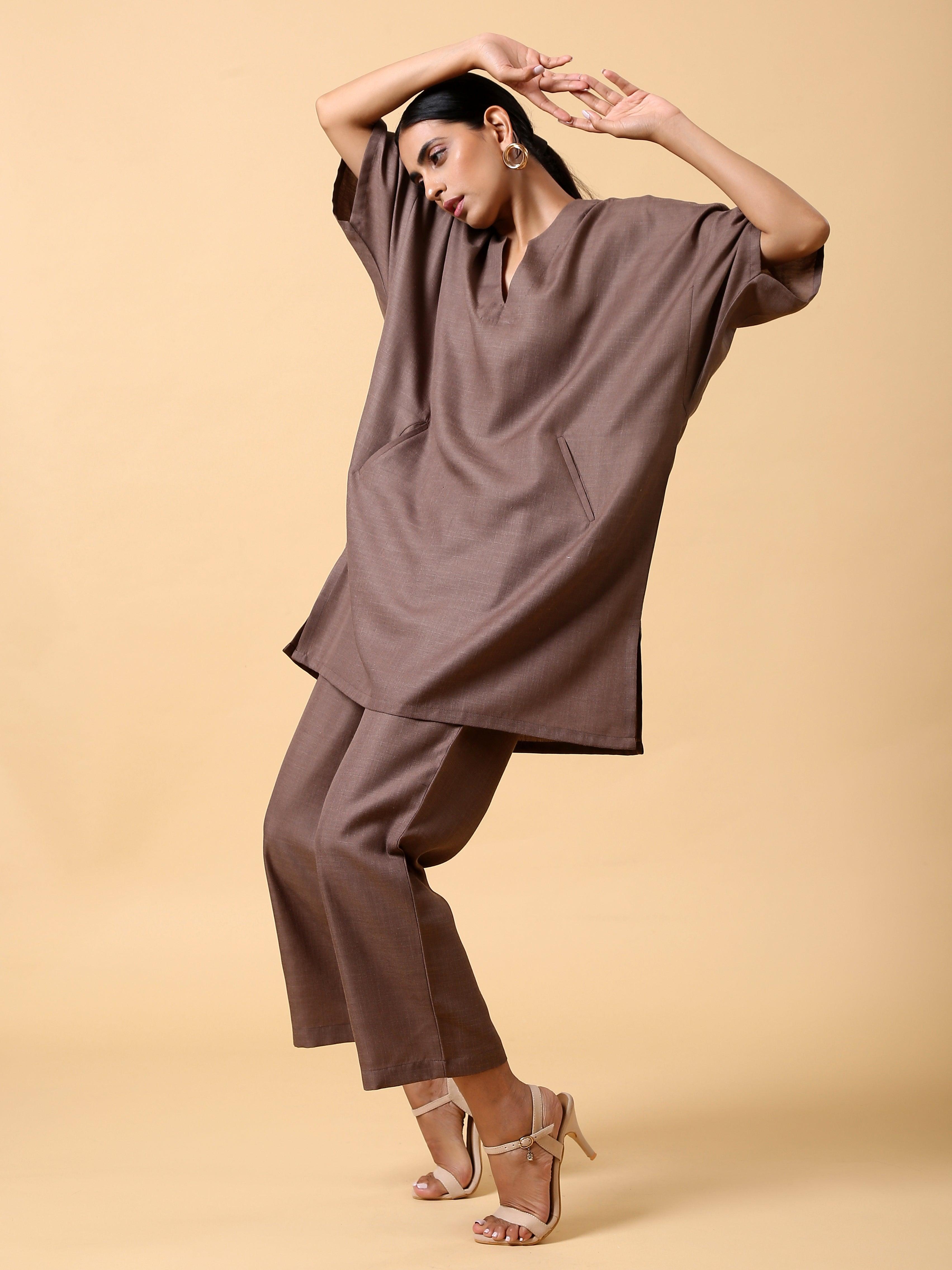 Cotton Linen Burnt Brown Boxy Fit Co-Ord Set - trueBrowns
