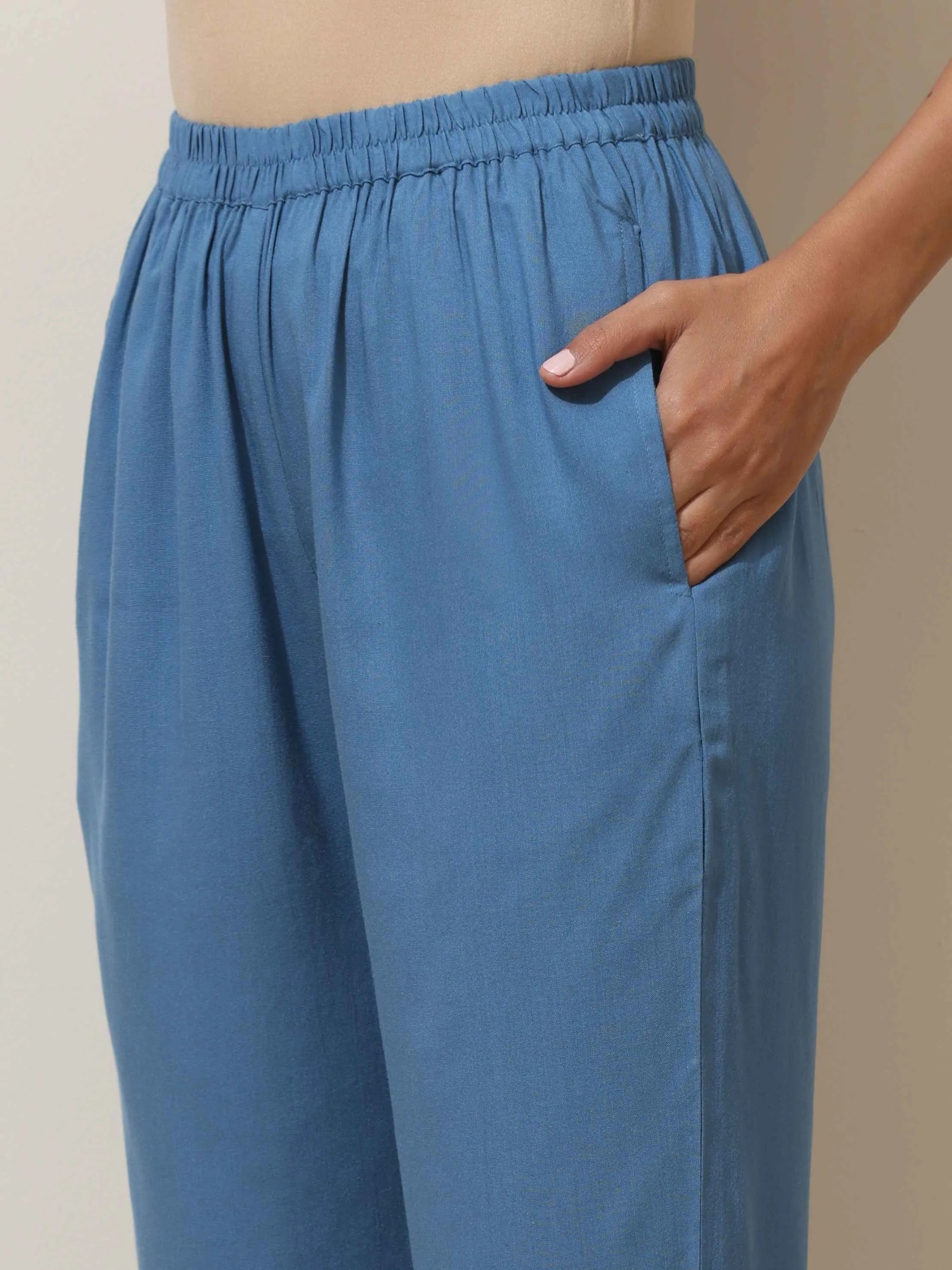 trueBrowns Blue Viscose Kurta Pant Set