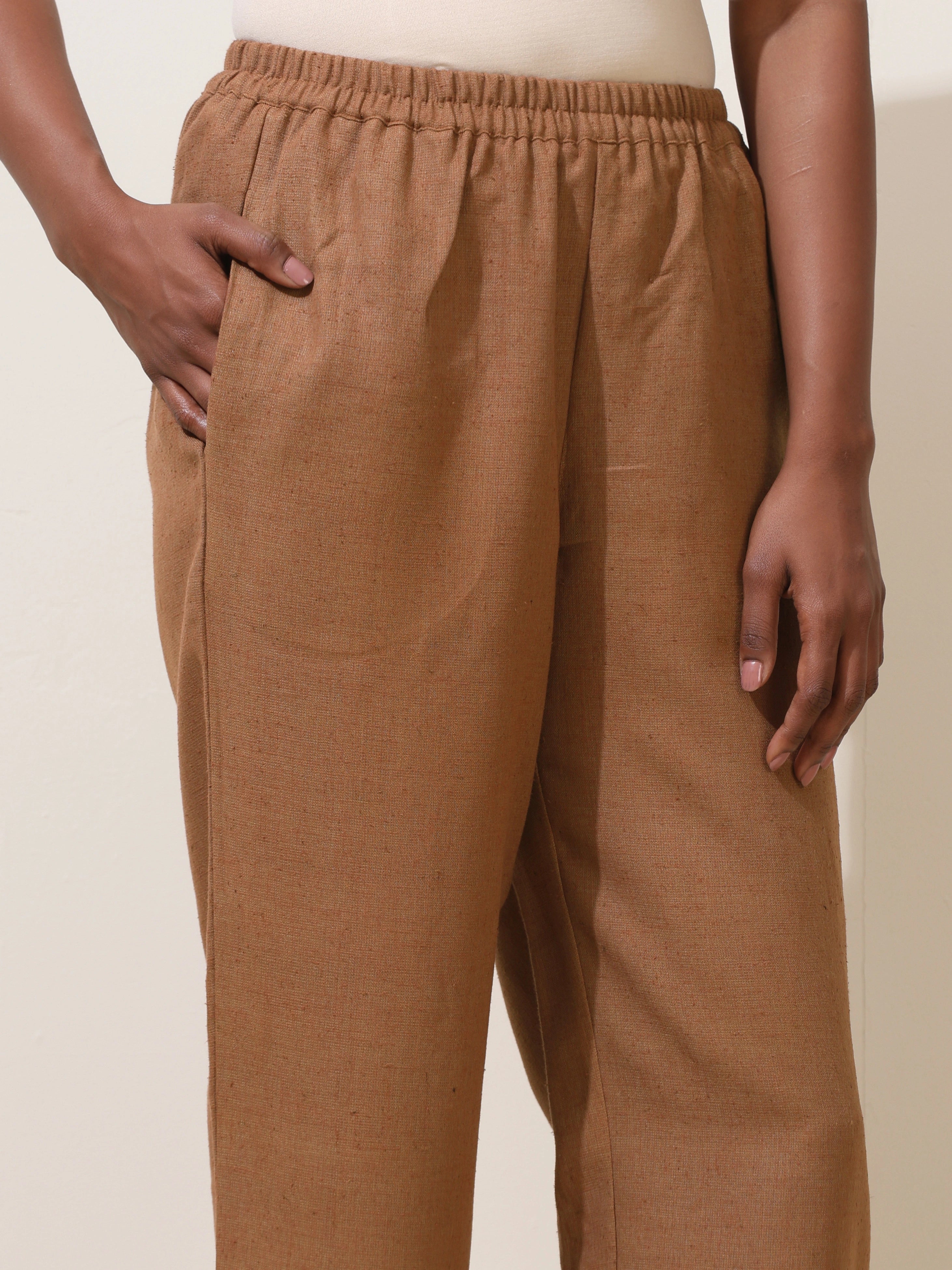 trueBrowns Kora Brown Crochet Natural Cotton Kurta Co-ord Set