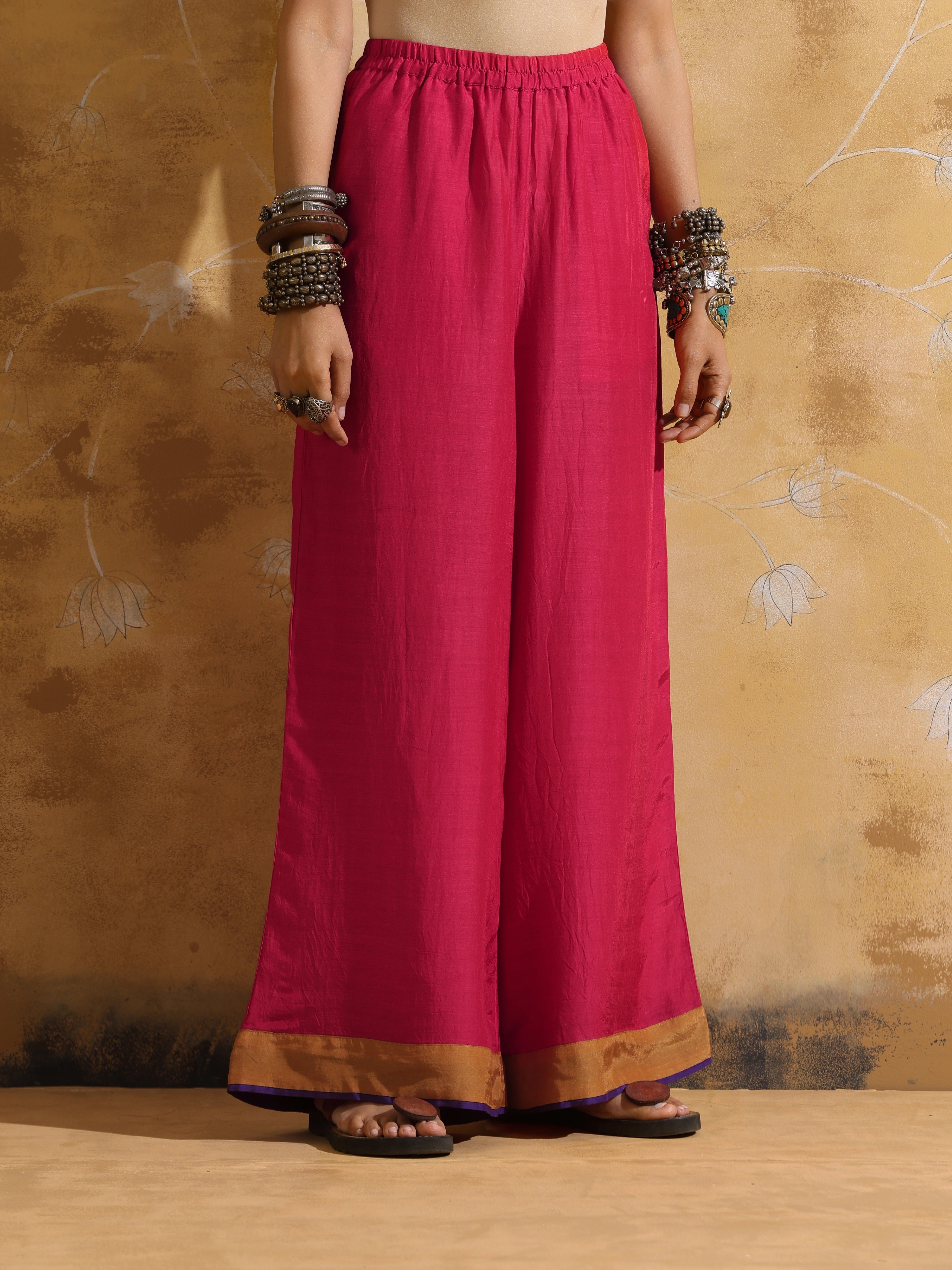 trueBrowns Pink Muslin Silk Co-ord Set with Flared Pants