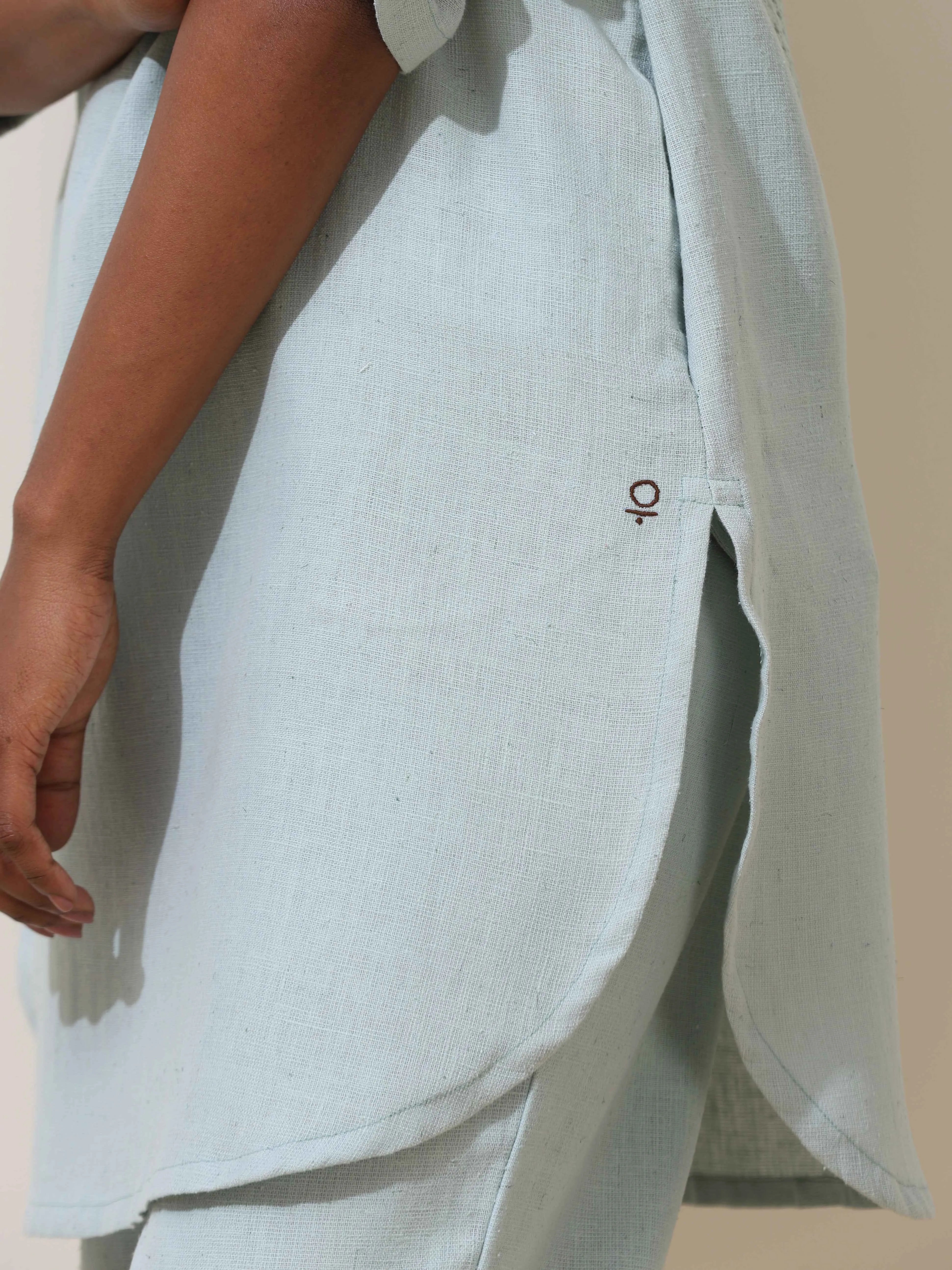 trueBrowns Ciel Blue Crochet Natural Cotton Kurta Co-ord Set