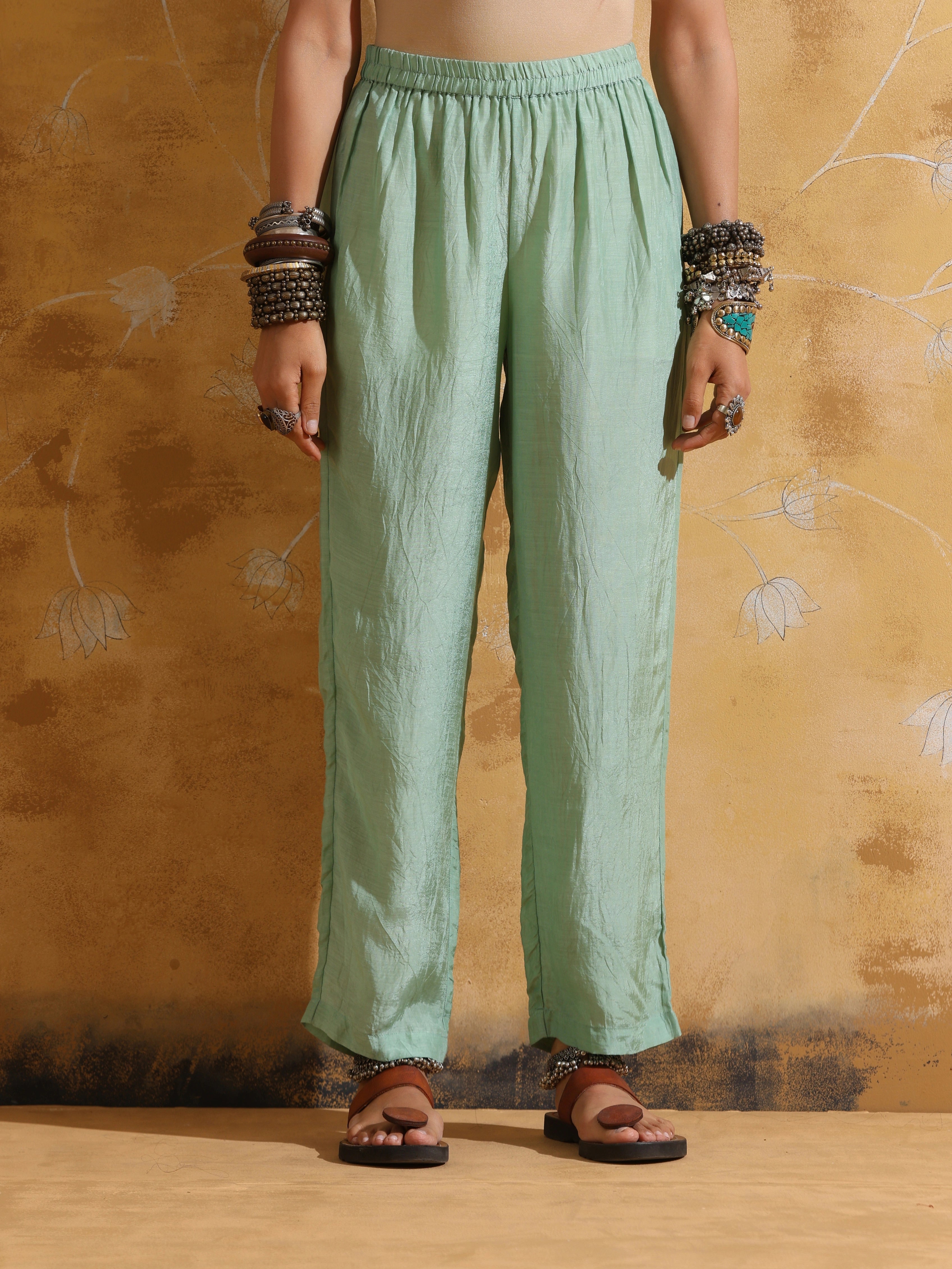 trueBrowns Pink Muslin Silk A-line Kurta Pant Set