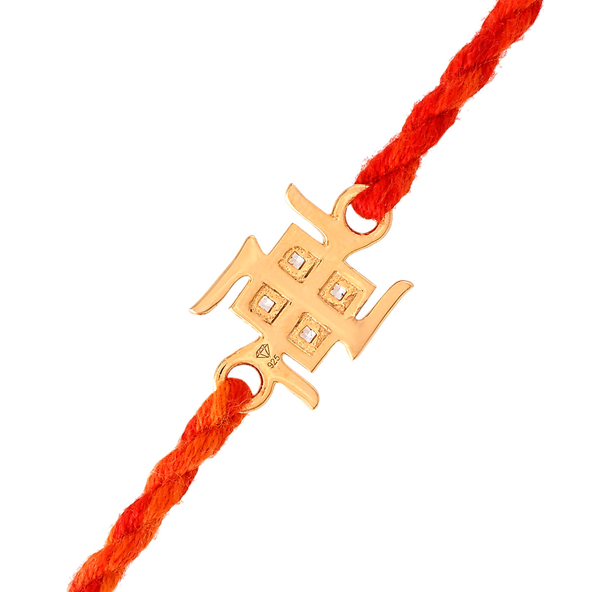 trueBrowns 925 Sterling Silver Swastik 22k Gold Micron Plated Thread Rakhi