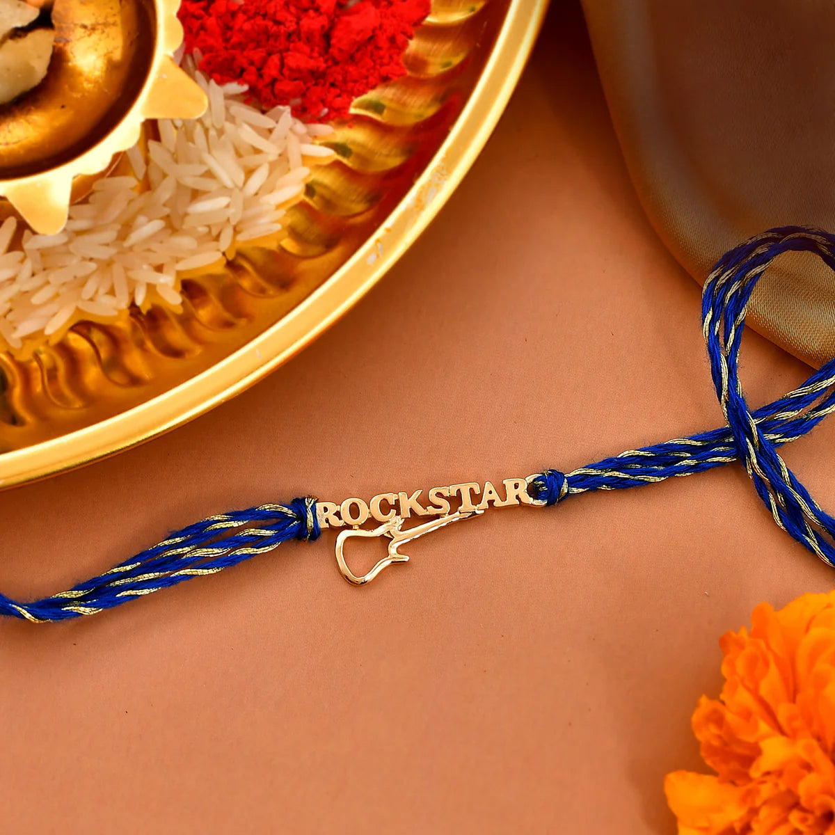trueBrowns 925 Sterling Silver Rockstar 22k Gold Micron Plated Thread Rakhi