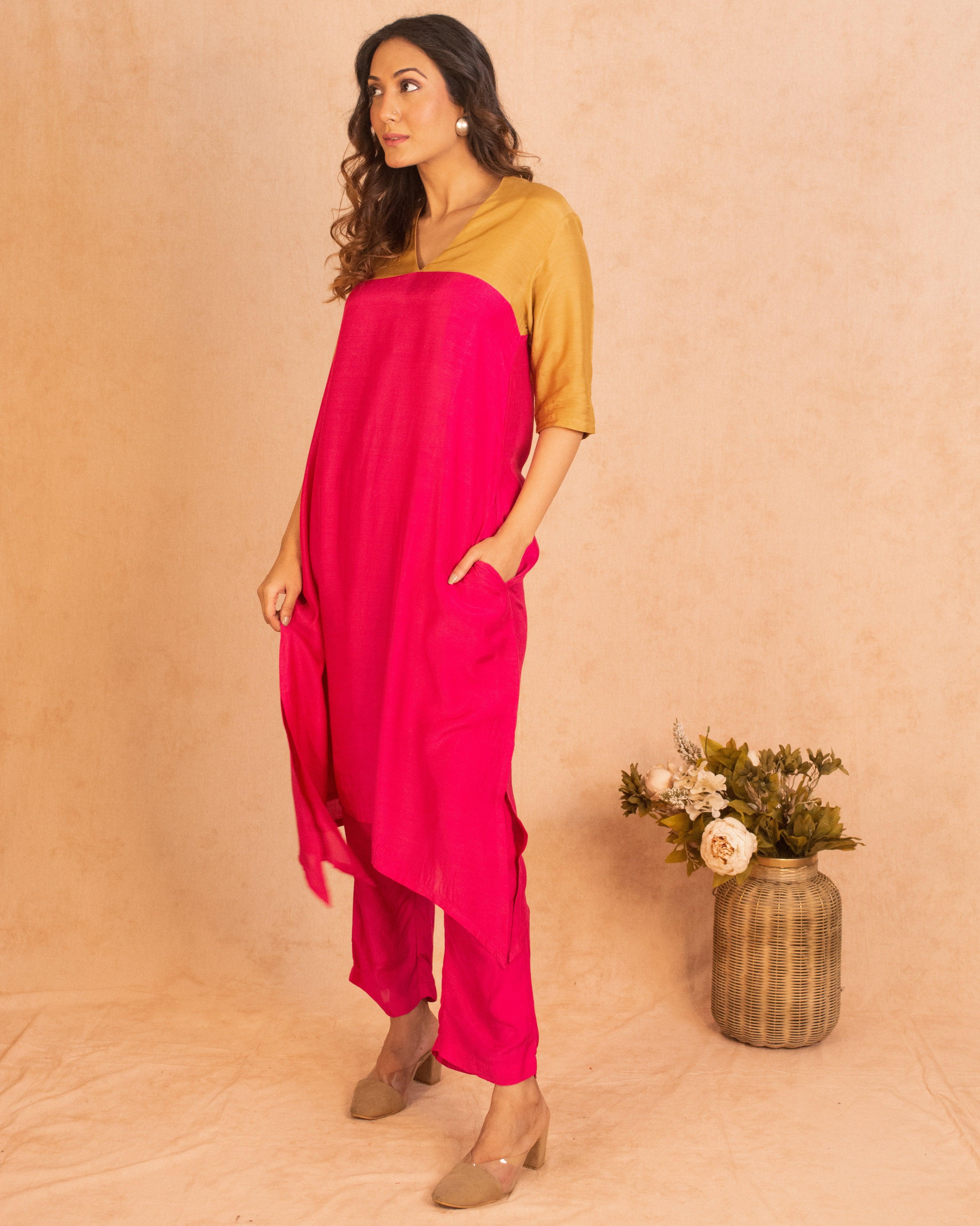 Silk Pink Flared Kurta Pant Set - trueBrowns