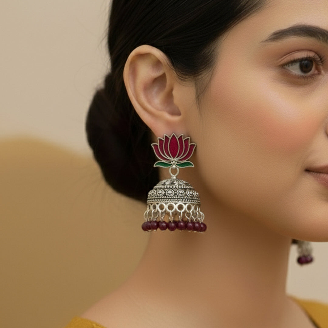 trueBrowns Red Lotus Jhumkas