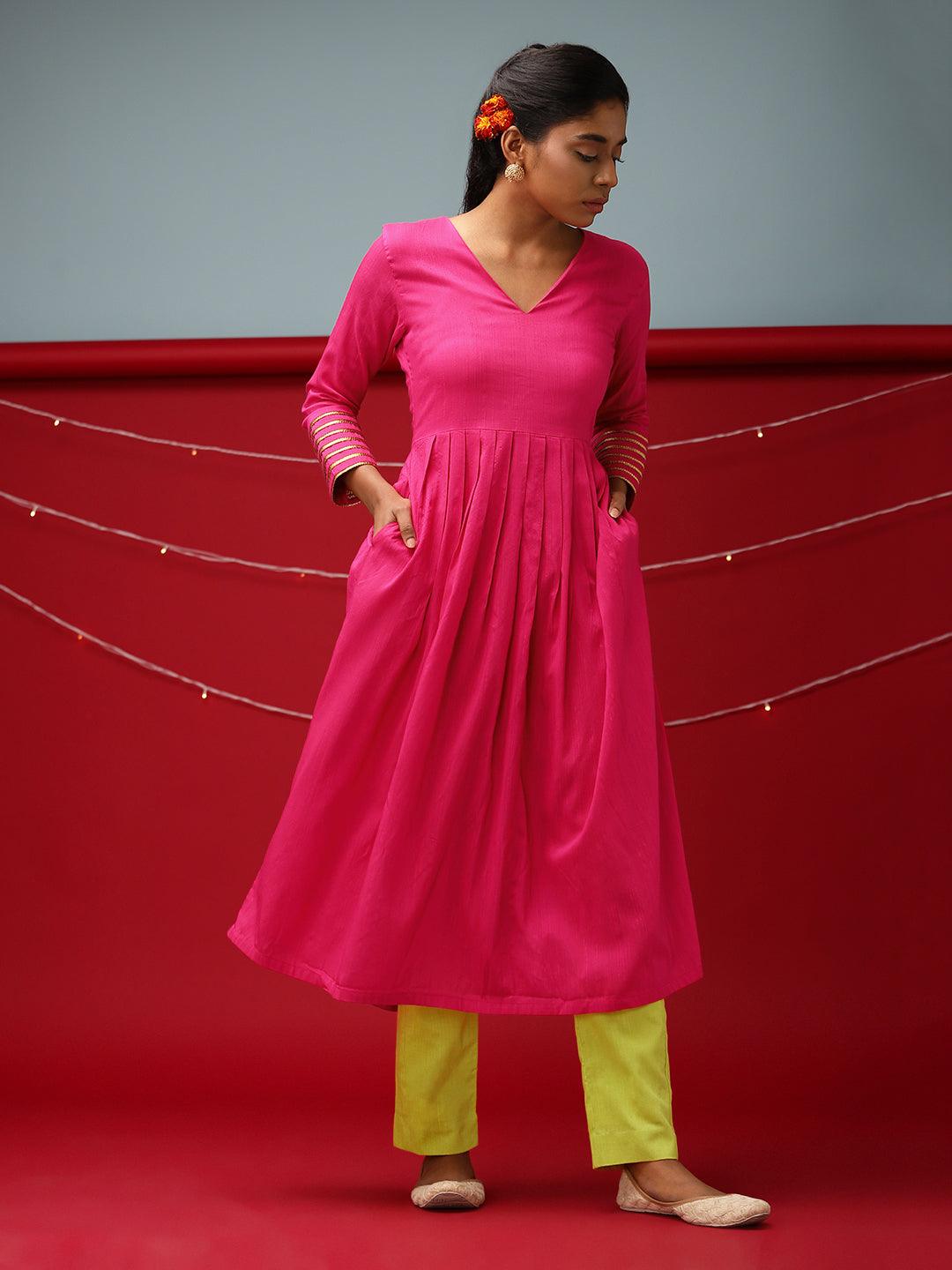 Pink Embellished Sleeve Kurta-Pant - trueBrowns