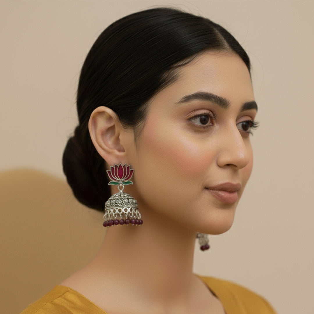 trueBrowns Red Lotus Jhumkas